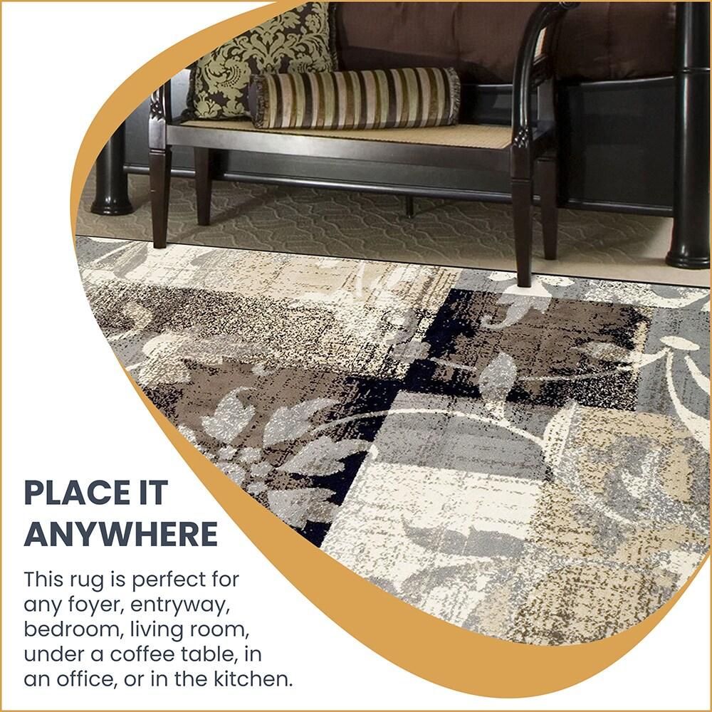 Superior Indoor Area Rug, Jute Backed, Perfect for Office, Living/Dining Room, Bedroom, Kitchen, Hallway, Entryway, Floor, Modern Floral Patchwork Decor, Pastiche Collection, 4' x 6', Beige