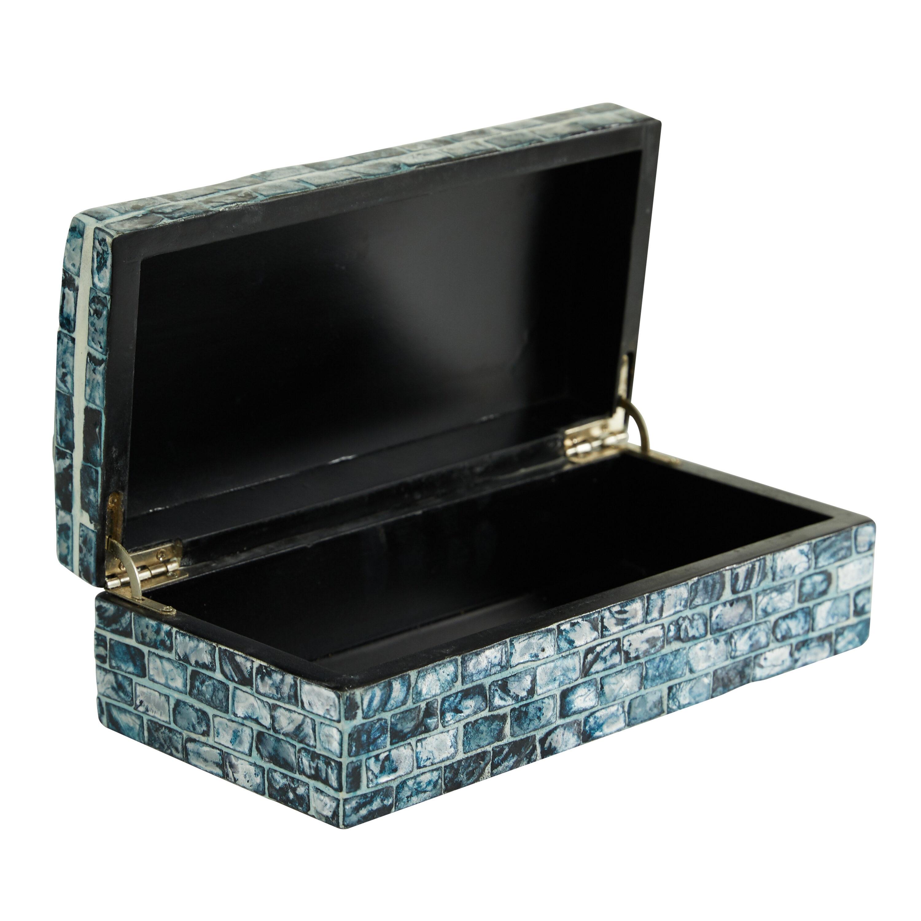 DecMode Handmade Blue Wood Decorative Box with Hinged Lid, 2 Count