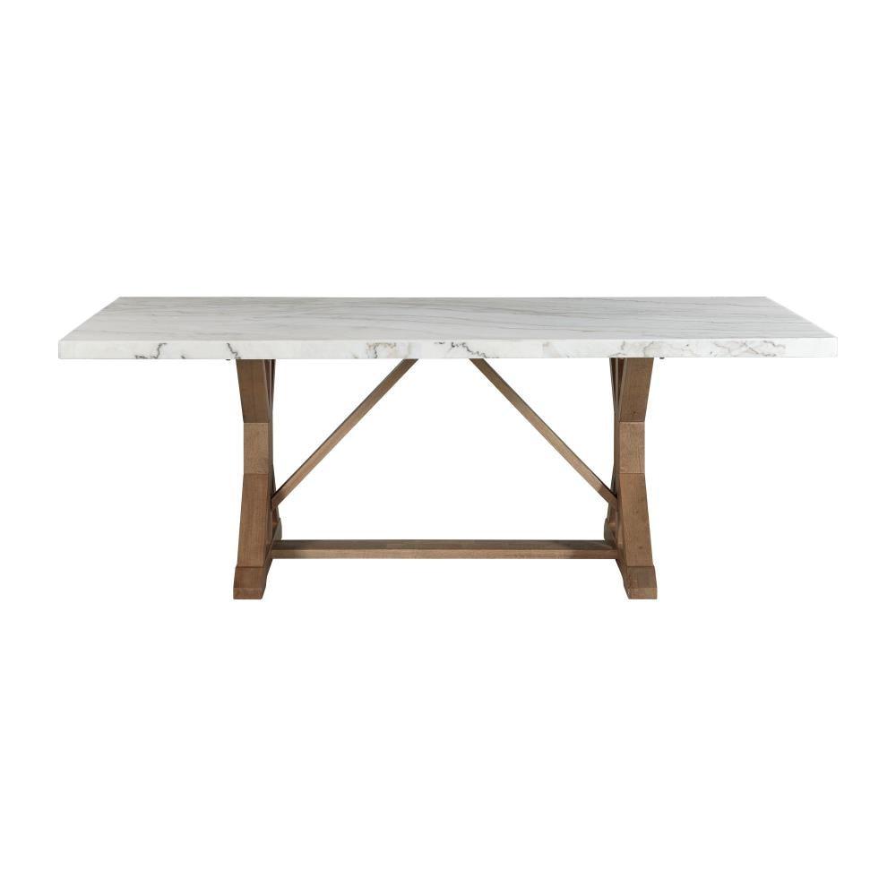 Picket House Furnishings Liam Standard Height Rectangular Dining Table White Marble: Scandinavian Style, Rubberwood Frame, Seats 4