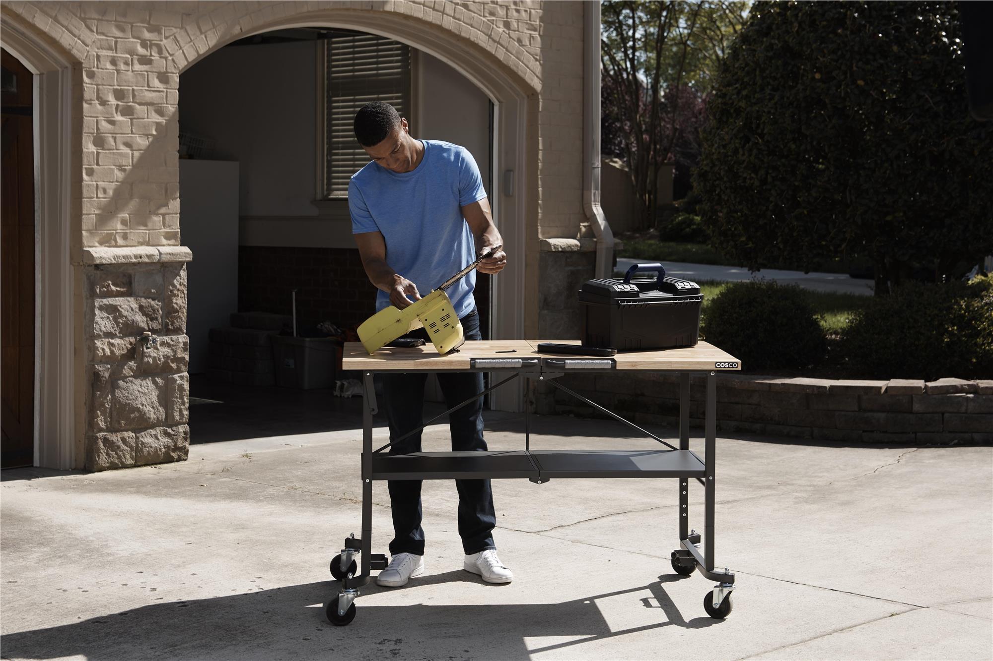 COSCO SmartFold Portable Workbench / Folding Utility Table (Gray Steel Frame)