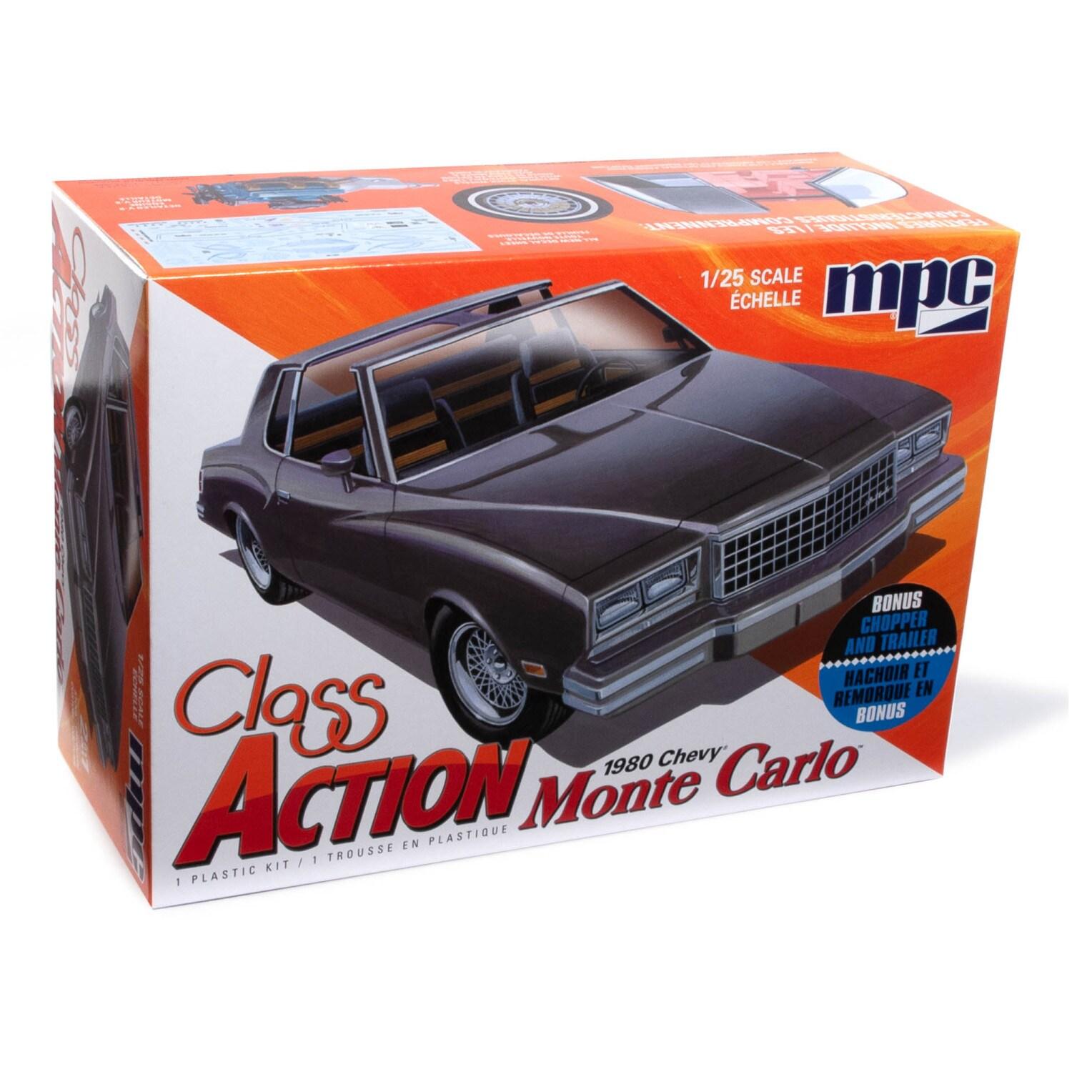 Skill 2 Model Kit 1980 Chevrolet Monte Carlo "Class Action" with Motorcycle and Trailer (Skill 2) 1/25 Scale Model Car by MPC
