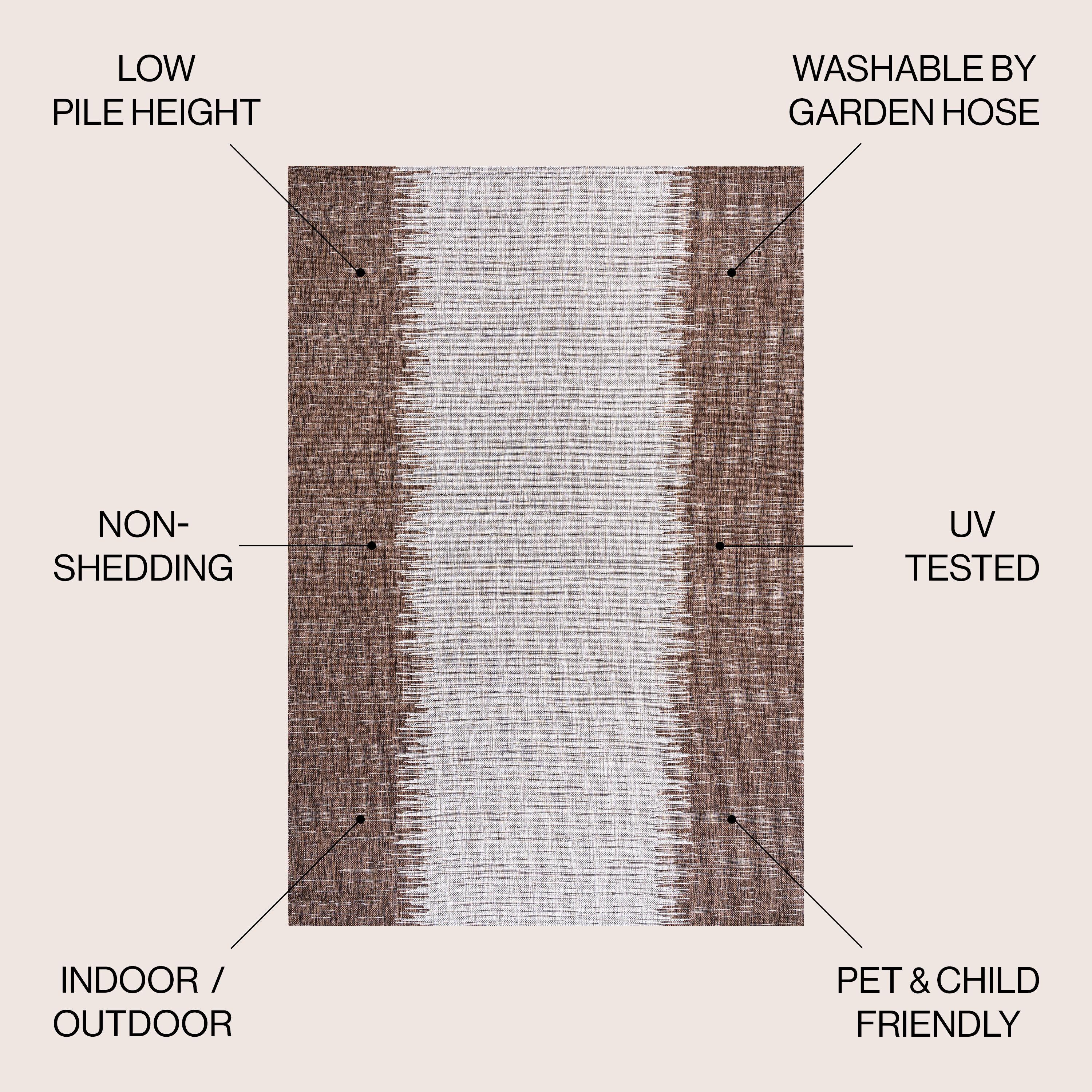 5'x8' Tavira Modern Strie' Indoor/Outdoor Area Rug, Brown/Beige - JONATHAN Y