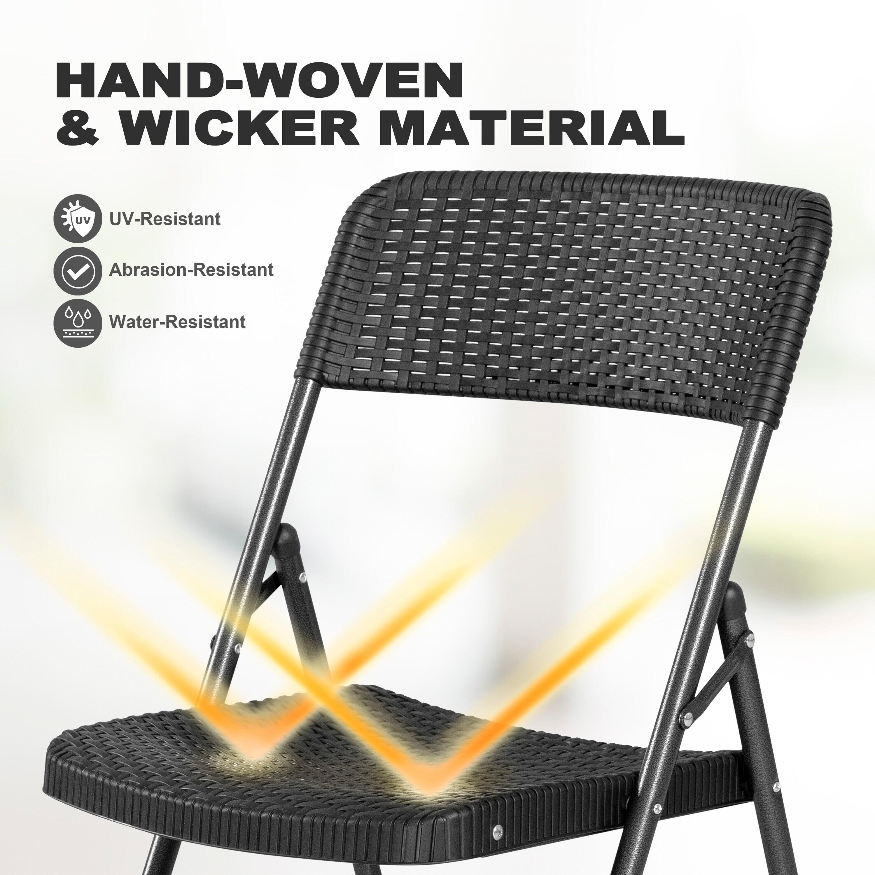 Nuu Garden 3 -Piece Black Rattan Bistro Patio Dining Set Iron Square Table with 2 Stationary Chairs