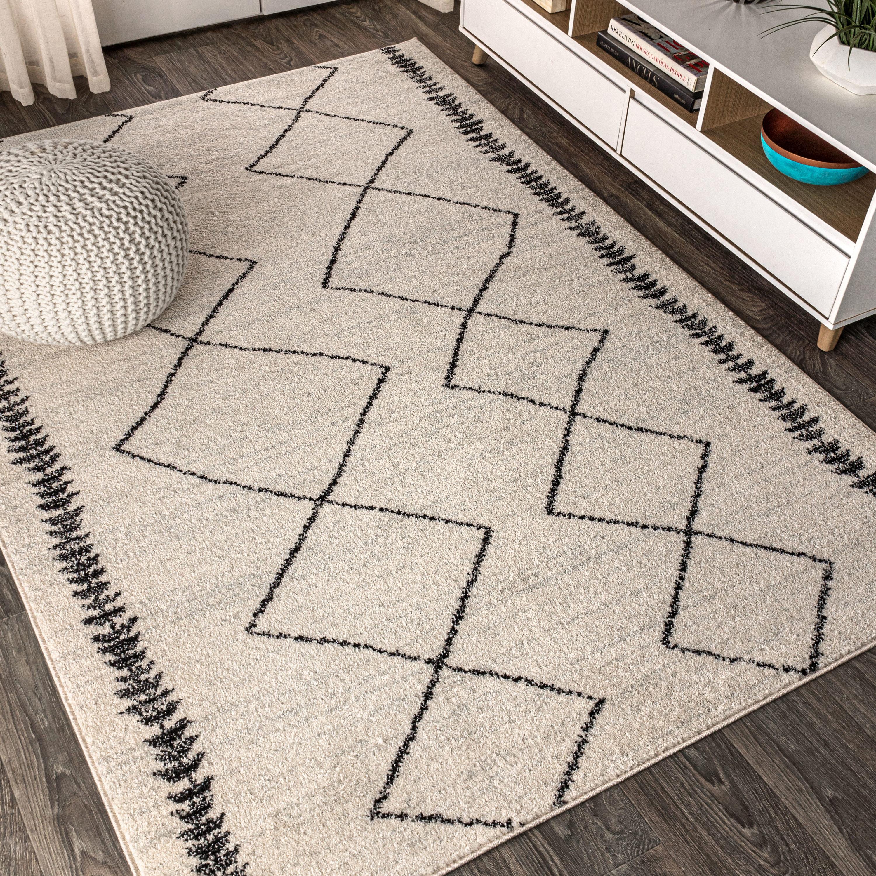 4'x6' Zaina Moroccan Beni Souk Area Rug, Cream/Black - JONATHAN Y