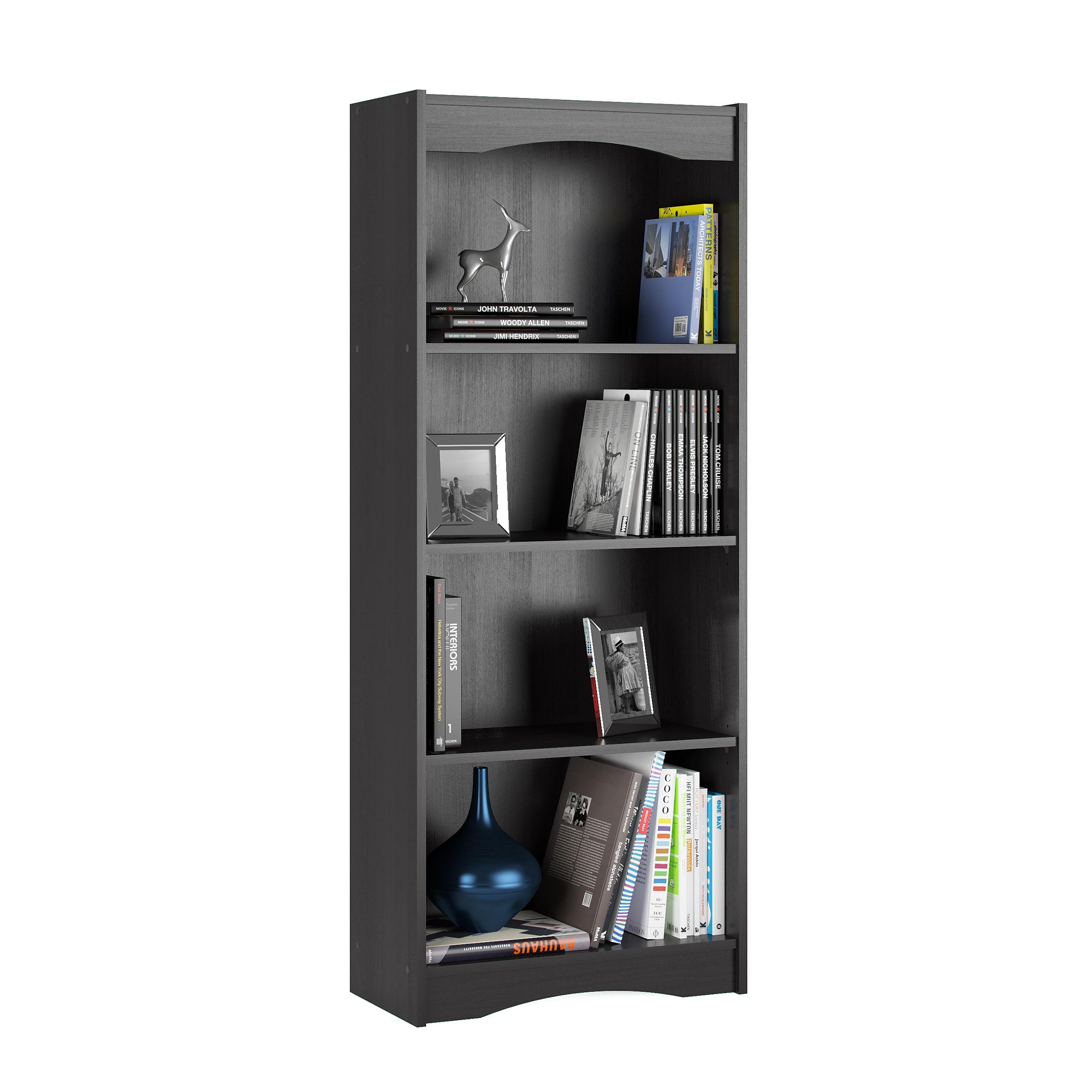 60" Hawthorn Tall Bookcase Black - CorLiving: Modern Style, Laminated Particle Board, 4 Open Shelves