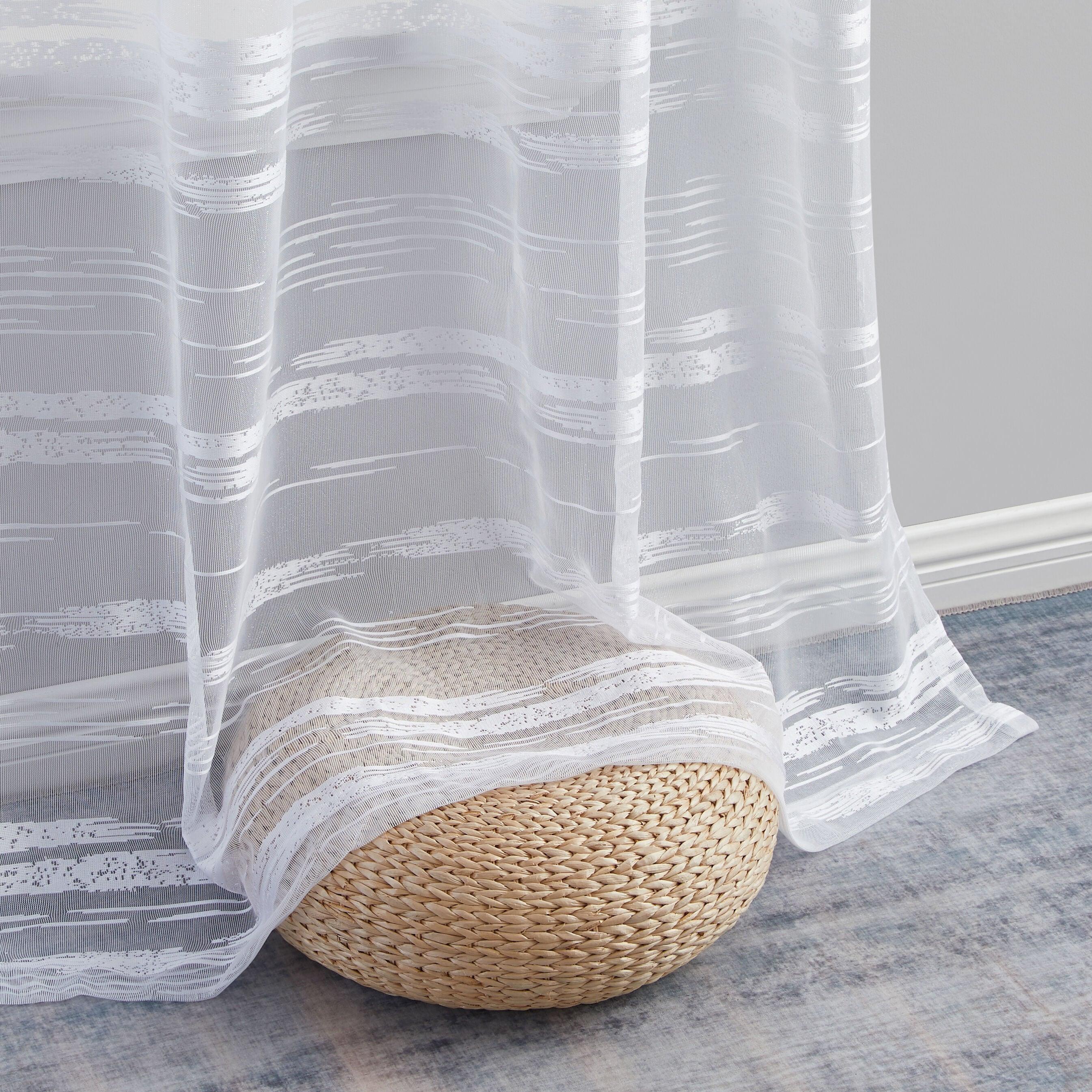 HLC.ME Broadway Stripe Decorative Semi Sheer Light Filtering Grommet Window Treatment Curtain Panels - Set of 2 - White, 54 W x 96 L