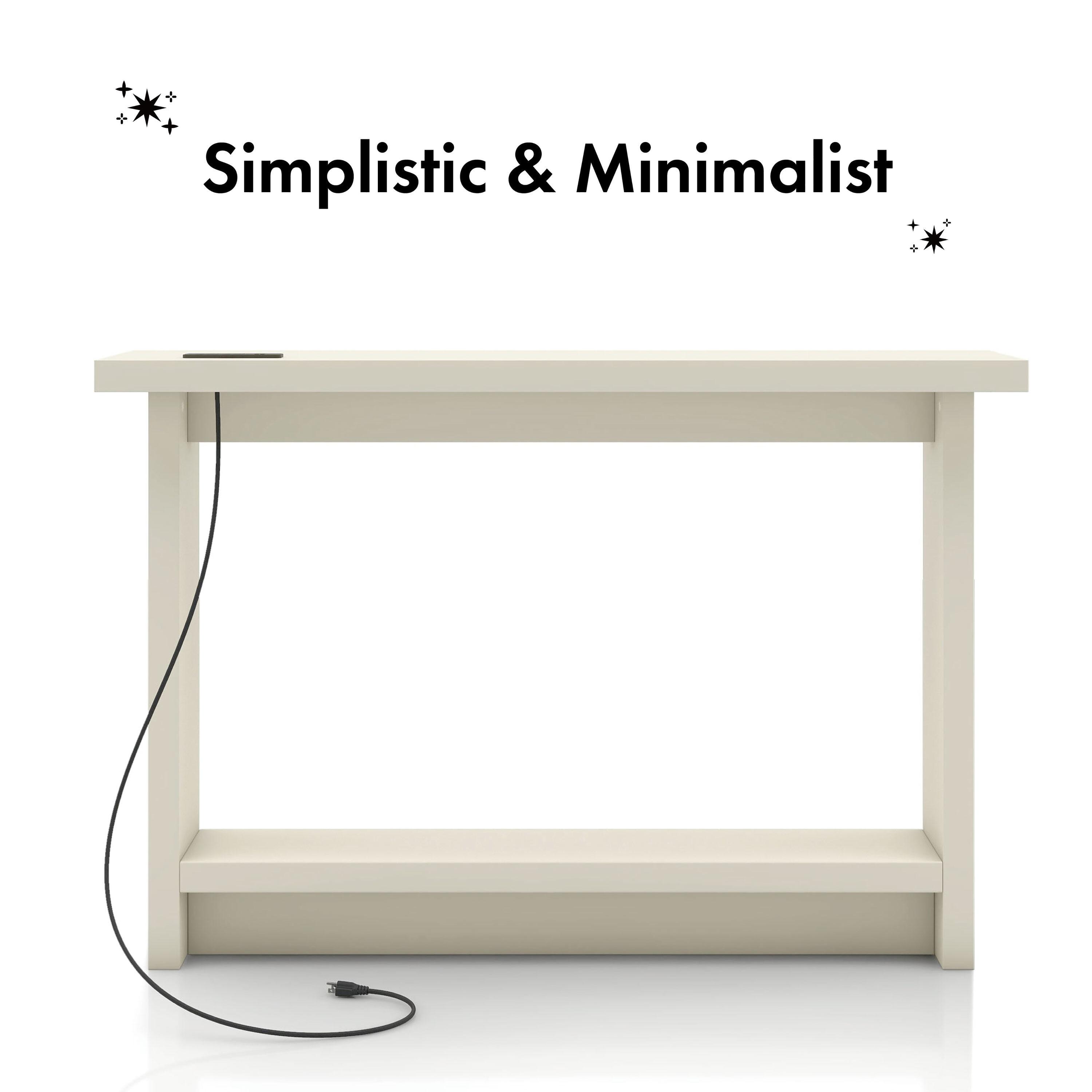 miBasics Nortal 47.24" Console Table Modern 1 Shelf with Usb and Power Ports Soft White