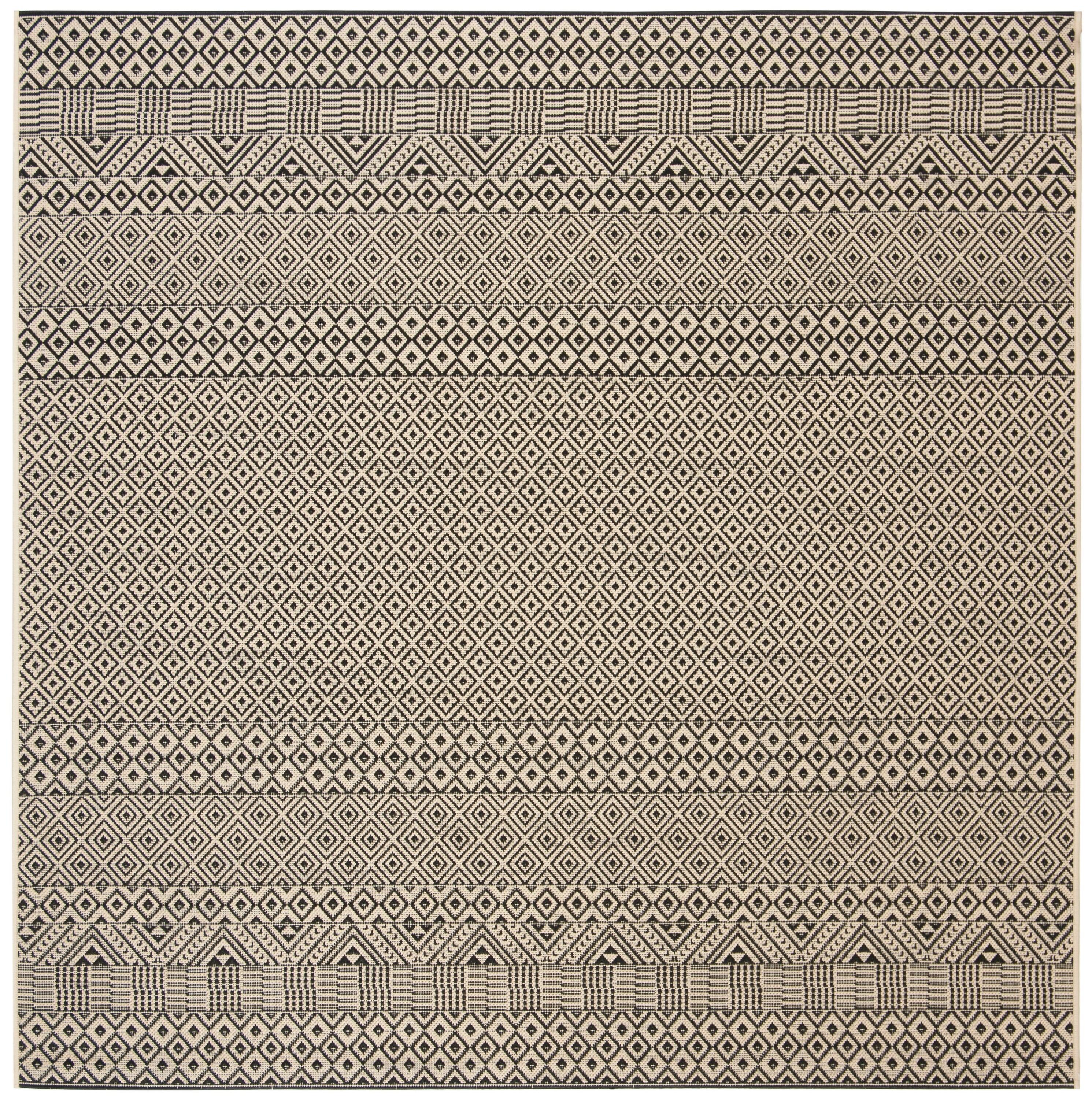 Courtyard CY6235 Power Loomed Indoor and Outdoor Area Rug - Beige/Black - 6'7"x6'7" - Safavieh