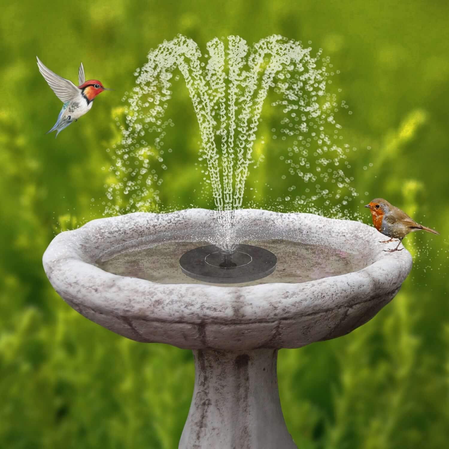 Dartwood Solar Bird Bath and Water Fountain with 4 Different Nozzle Heads - Perfect for Bird Baths and Small Ponds