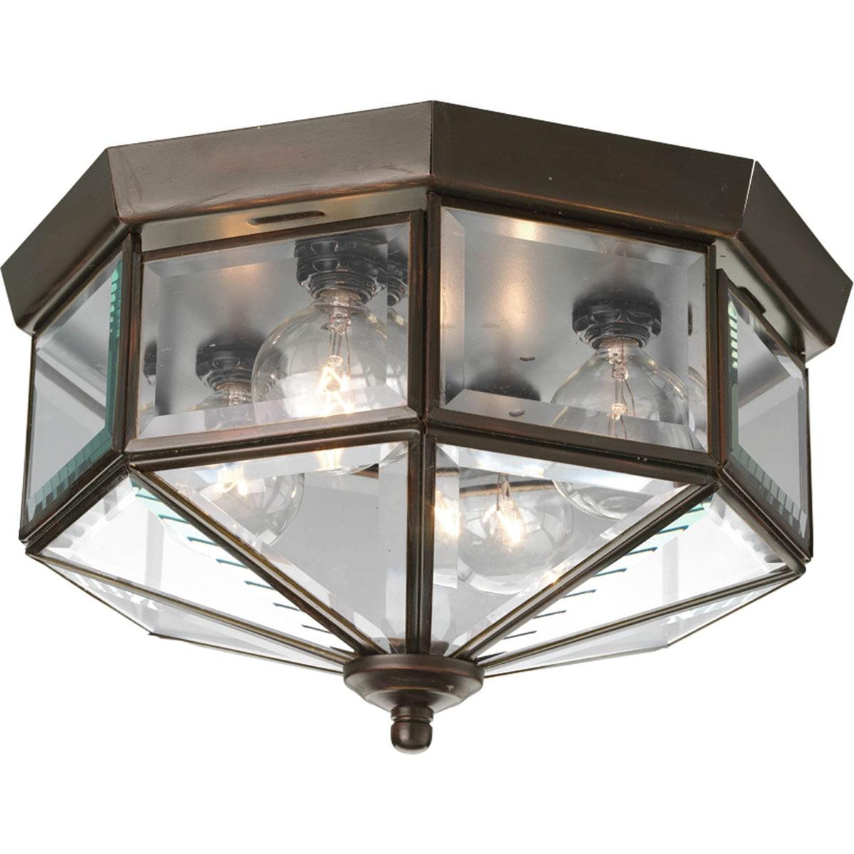 Progress Lighting Richmond Hill 4-Light Flush Mount, Antique Bronze, Clear Beveled Glass, Resin Material, Traditional Styling