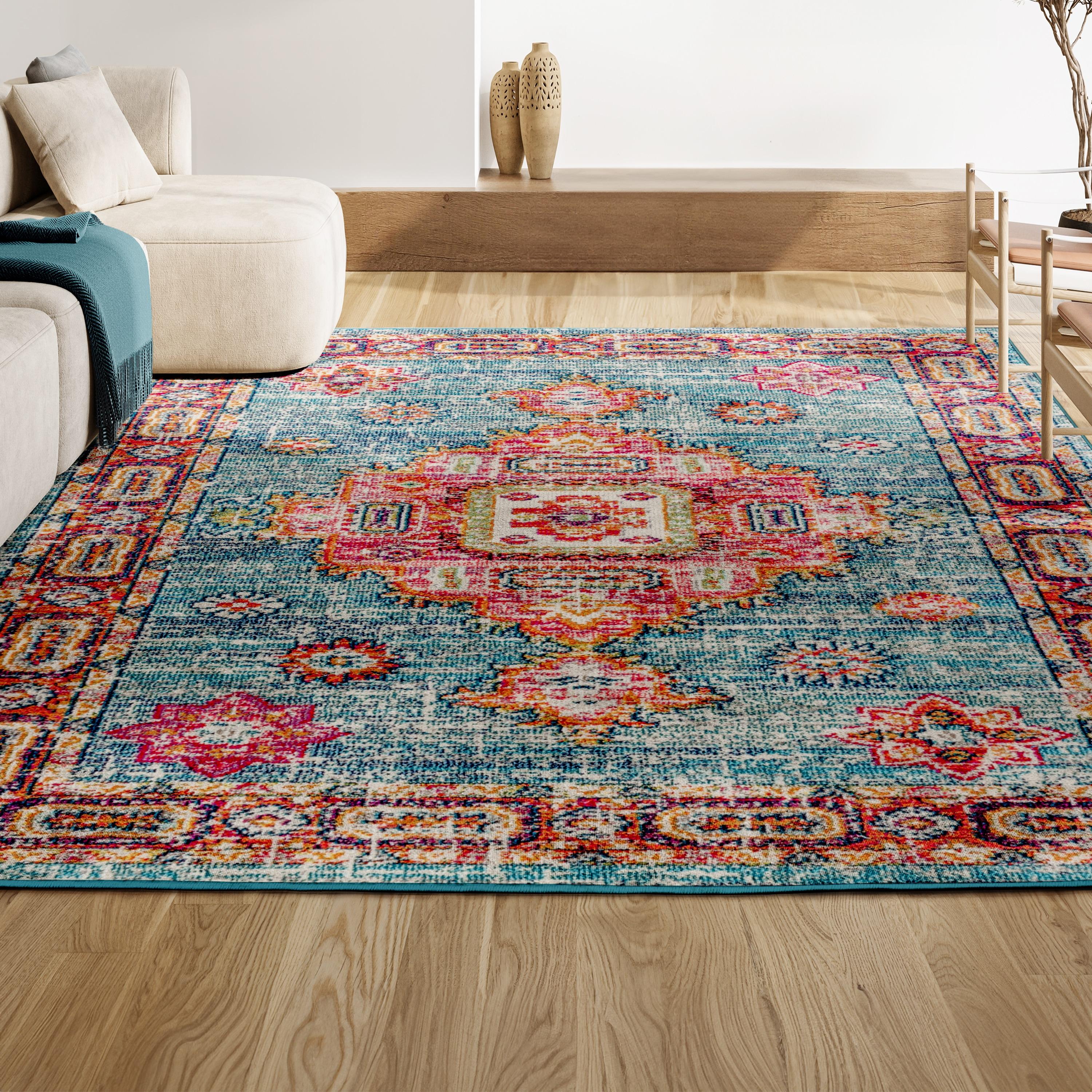 JONATHAN Y Bohemian FLAIR Boho Vintage Medallion Blue/Red 8 ft. x 10 ft. Area Rug