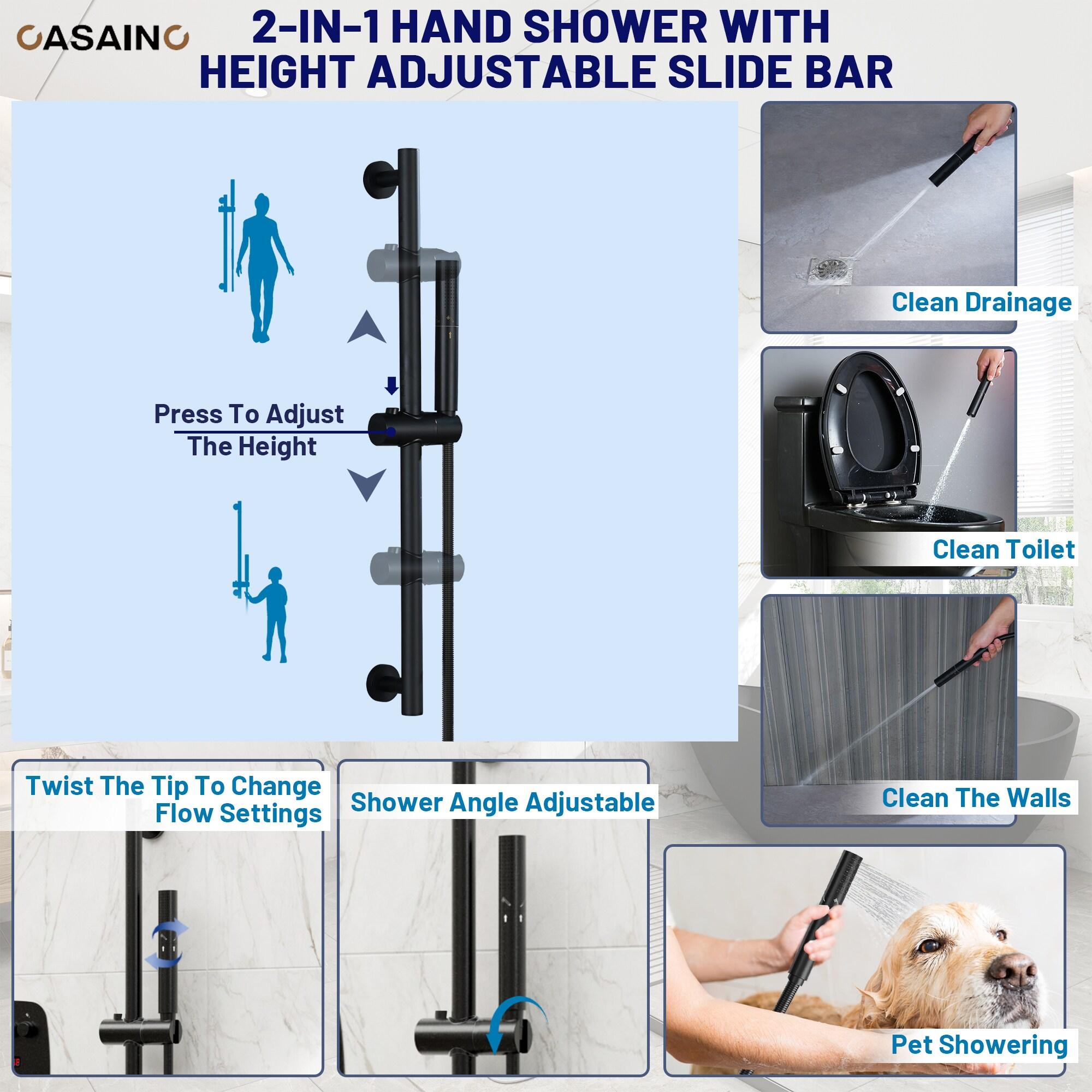 Rainfall Symphony 12inch Dual Showerhead Temperature Display Shower System with 2 in 1 Slider Bar Shower Handheld