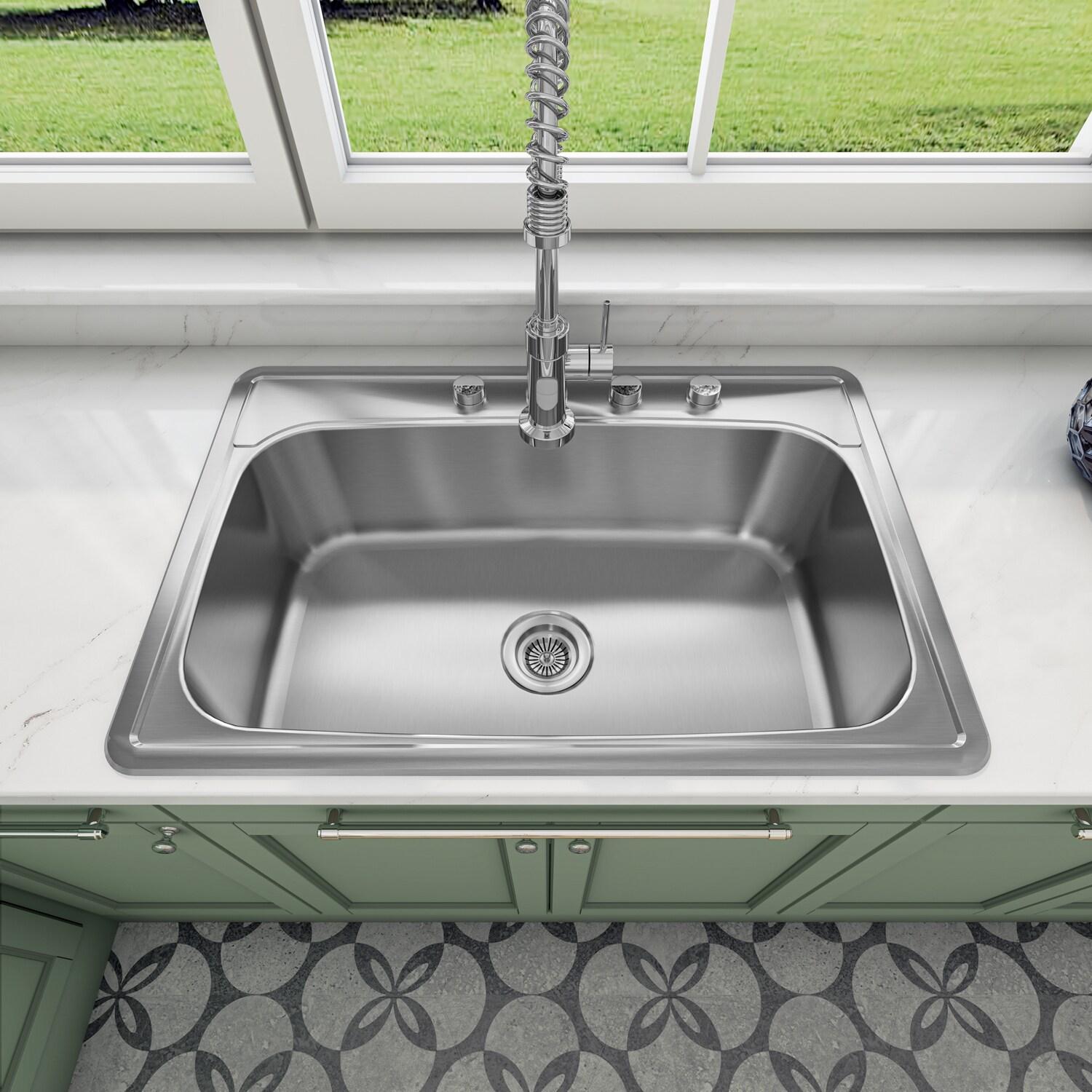 OSC Sinber Drop in Single Bowl 304 Stainless Steel Kitchen Sink 33" x 22" x 9"(Sink Only) - Silver