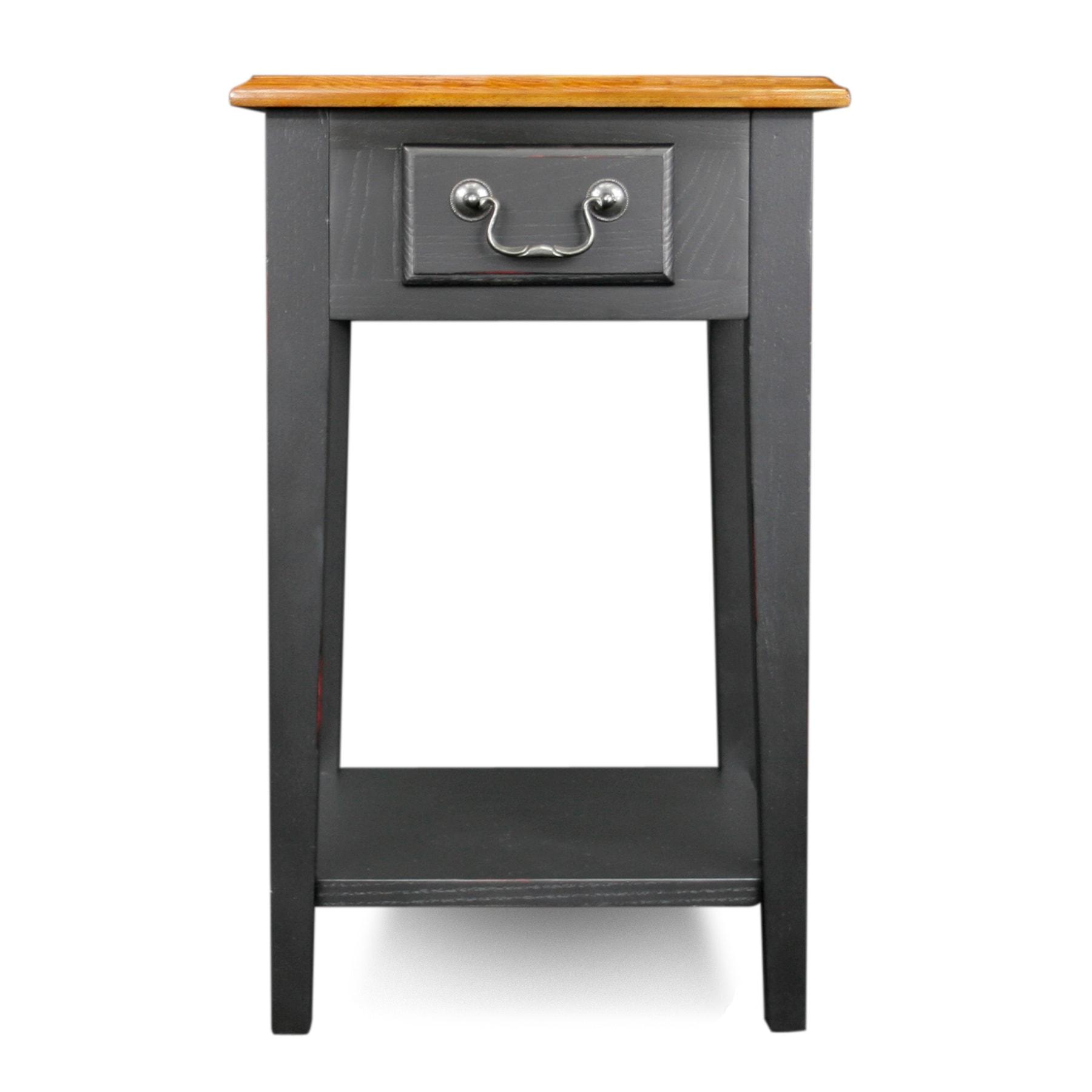 Home 9041-SL One Drawer Square Side Table with Shelf, Medium Oak and Slate Black