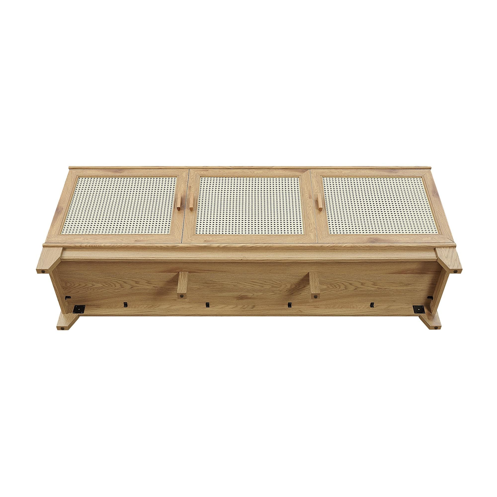 Manhattan Comfort Sheridan Modern 6 Shelf Cane TV Stand for TVs up to 55" Natural: Media Console with Cable Management