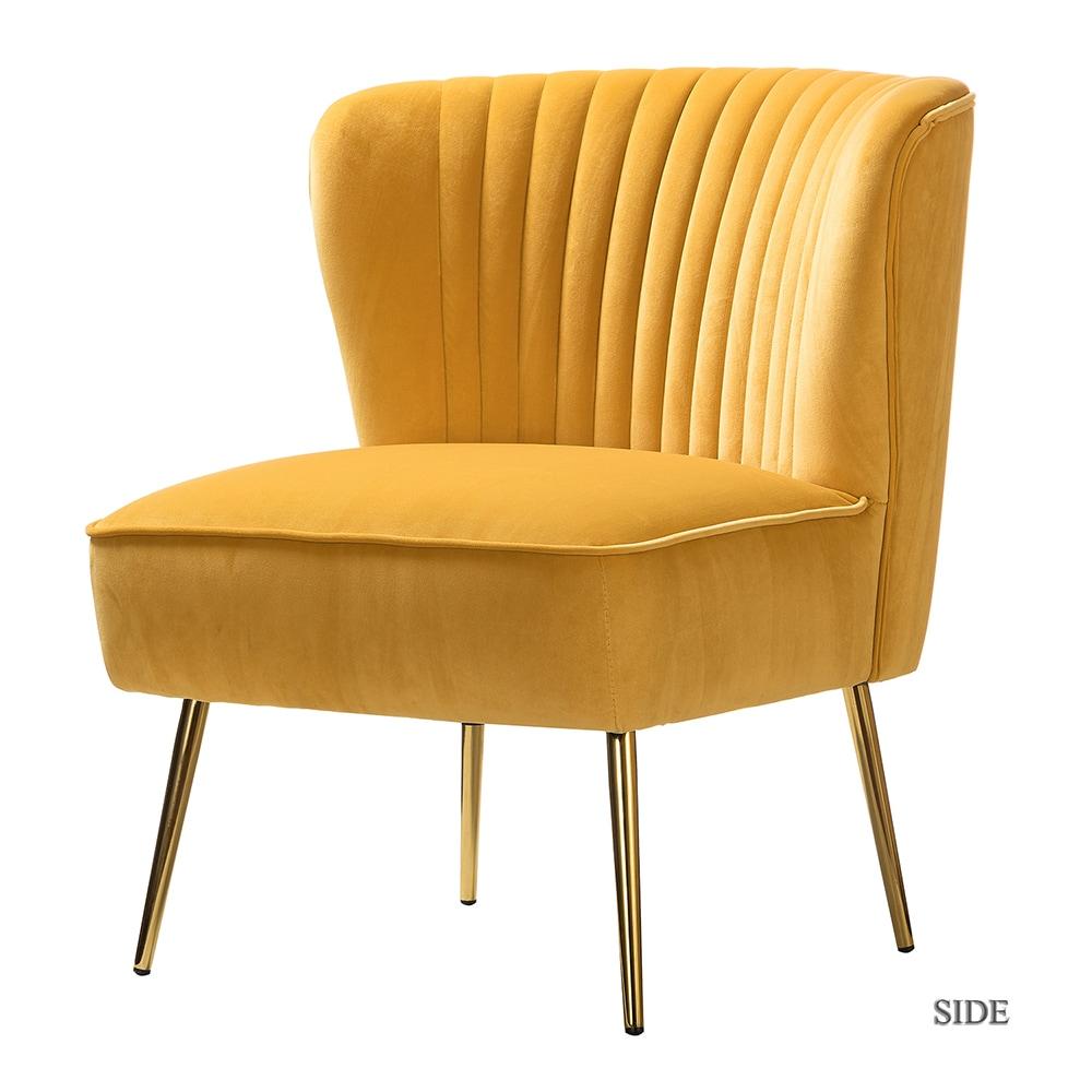 Comfy Velvet Accent Chair Transitional Armless Side Chair Gold Leg Vanity Living Room Adult Mustard