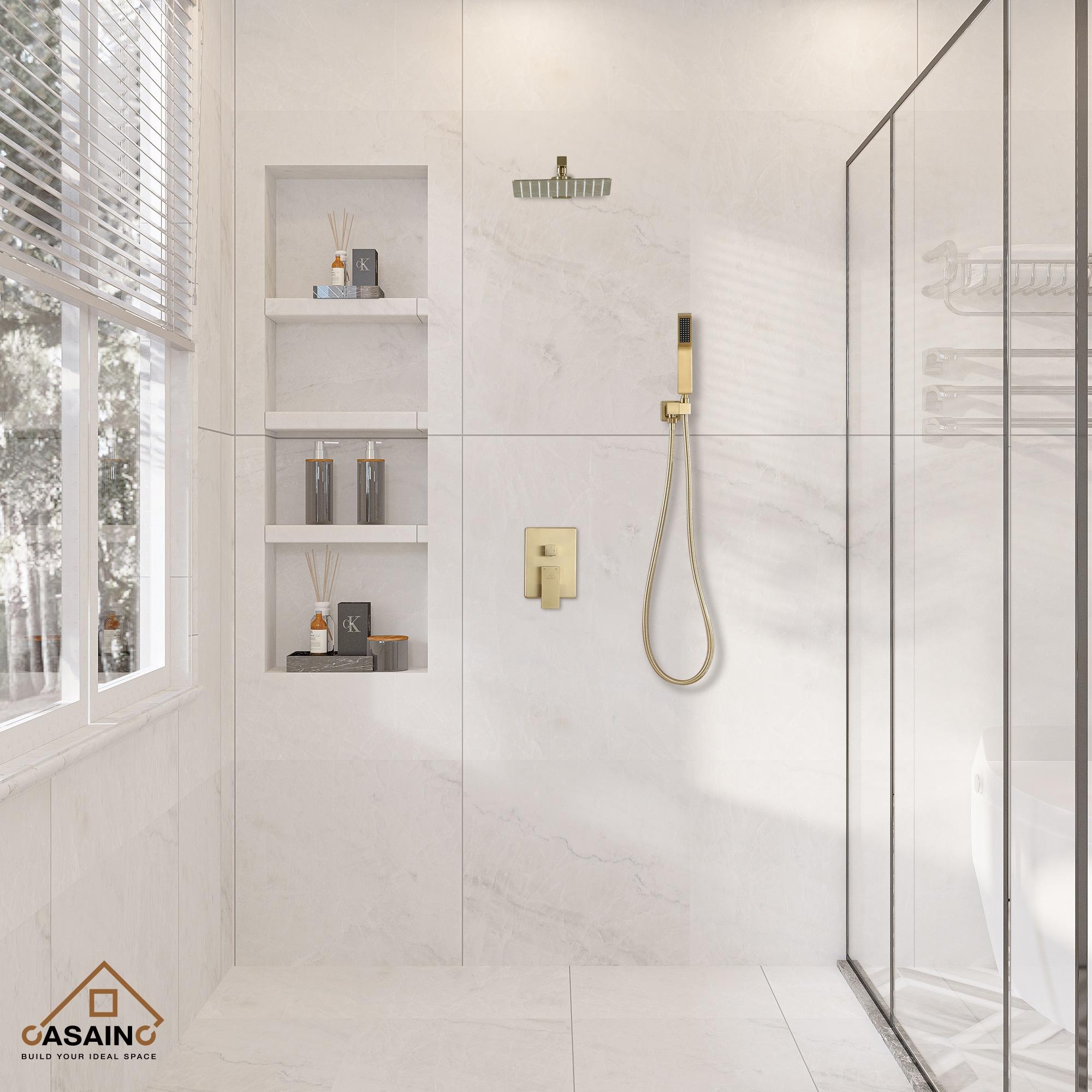 CASAINC 10'' Wall Mounted Shower System with Handheld Sprayer, Brushed Gold