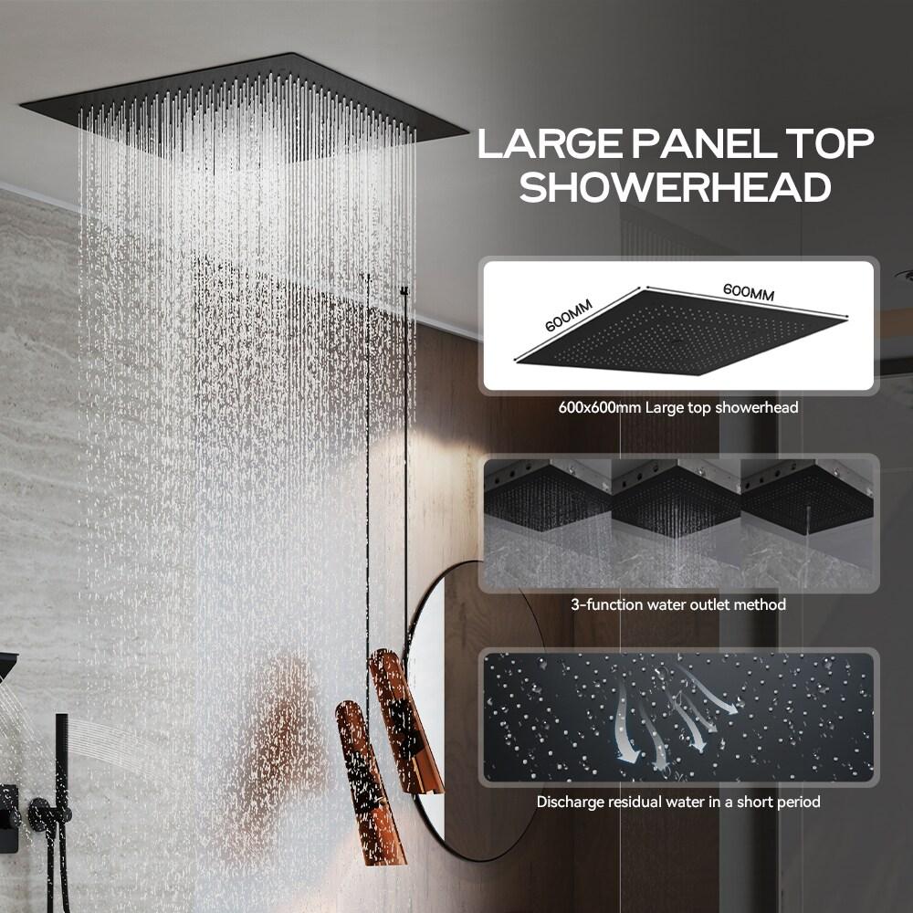 24" L x 24" W Luxury 5-Function Flush Mounted Thermostatic Shower System With Neck Massage Spout