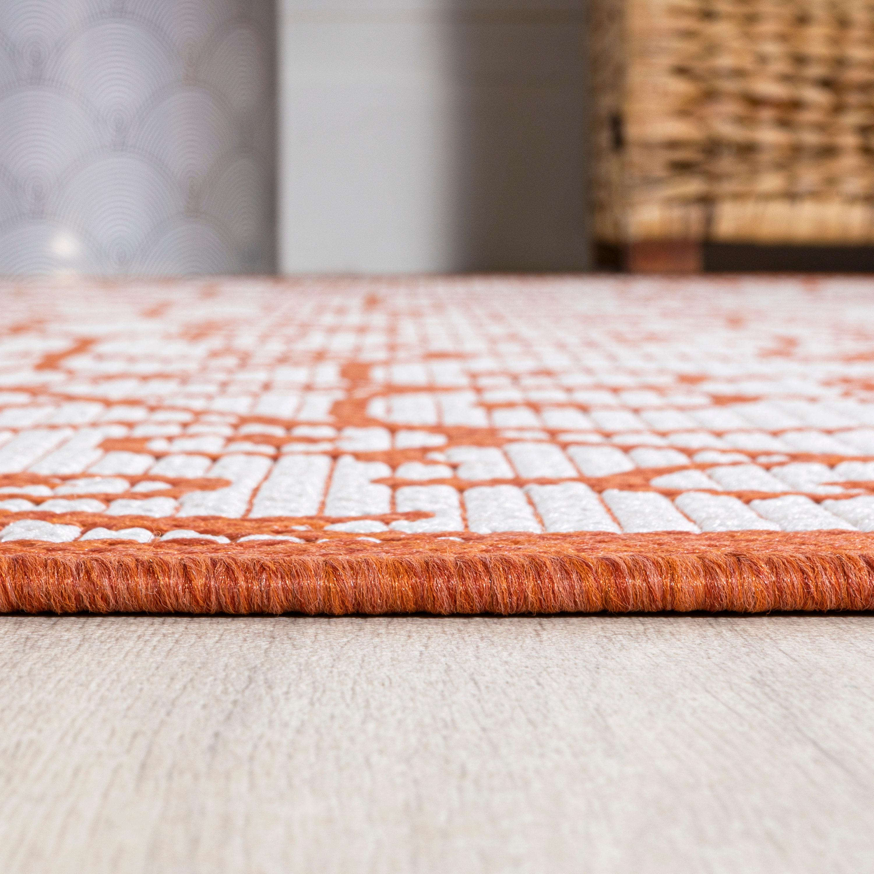 4' x 6' Madrid Vintage Filigree Textured Weave Indoor/Outdoor Area Rug, Cream/Orange - JONATHAN Y
