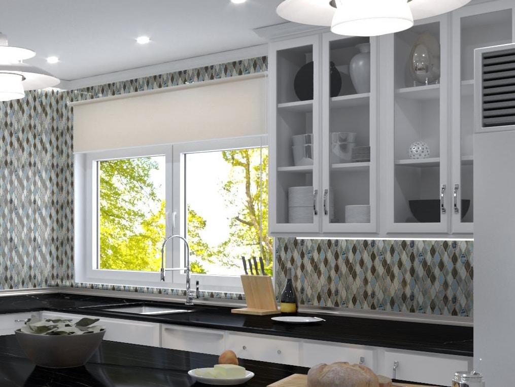 Annabelle Glass and Stone Arabesque Mosaic Kitchen Backsplash, Bathroom, Shower, Pool, Wall and Floor Tile