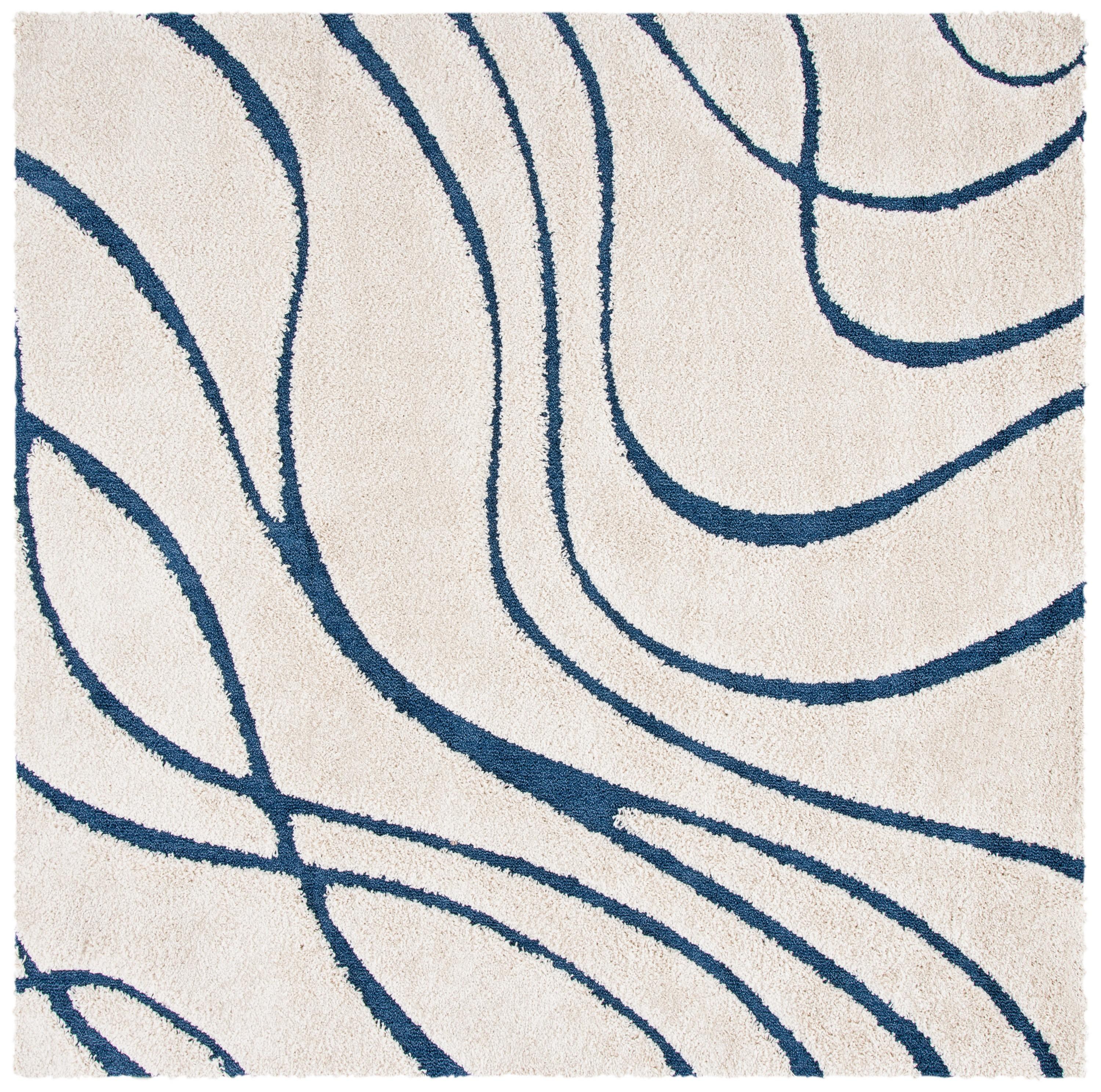 SAFAVIEH Florida Tamzen Abstract Shag Area Rug, Cream/Blue, 11' x 11' Square