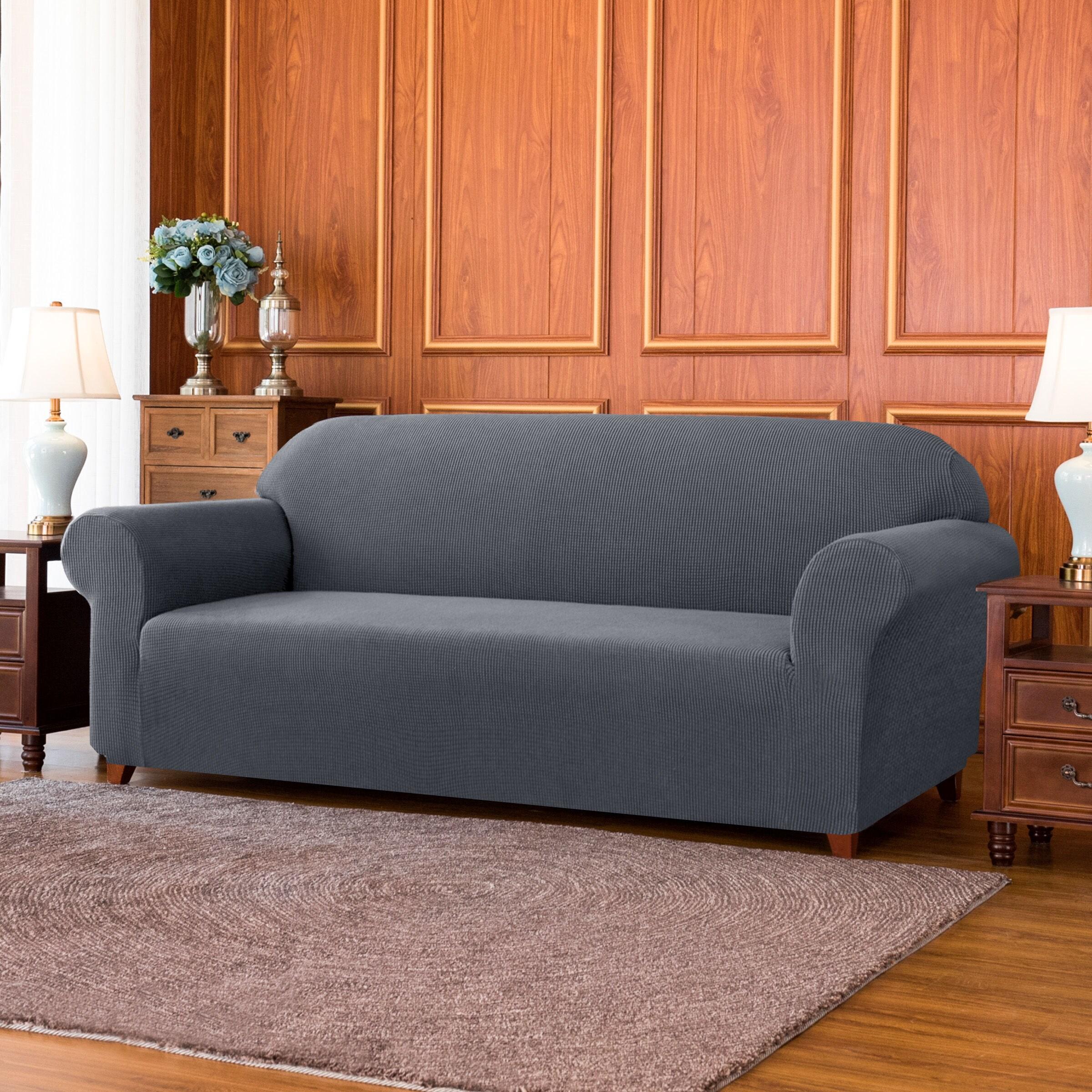 Subrtex Stretch 1-Piece Textured Grid Slipcover Sofa Cover, Gray