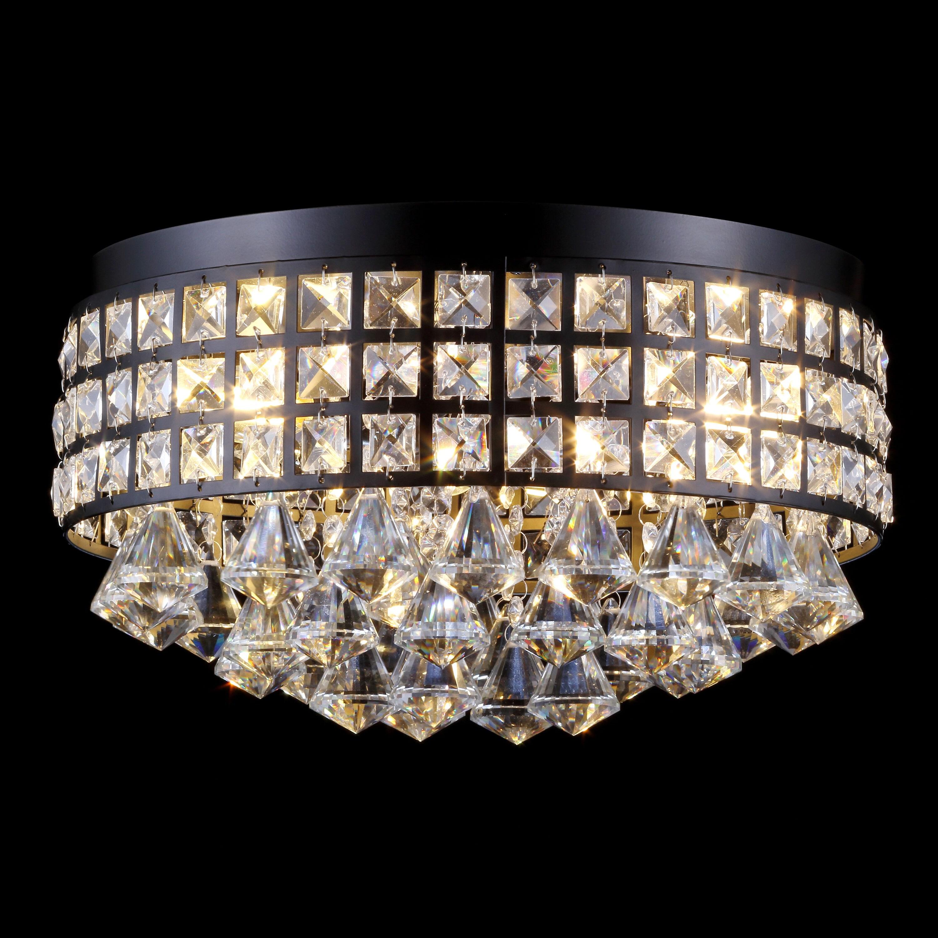 JONATHAN Y Meredith 14.5" 3-Light Crystal Drops/Metal LED Flush Mount, Black