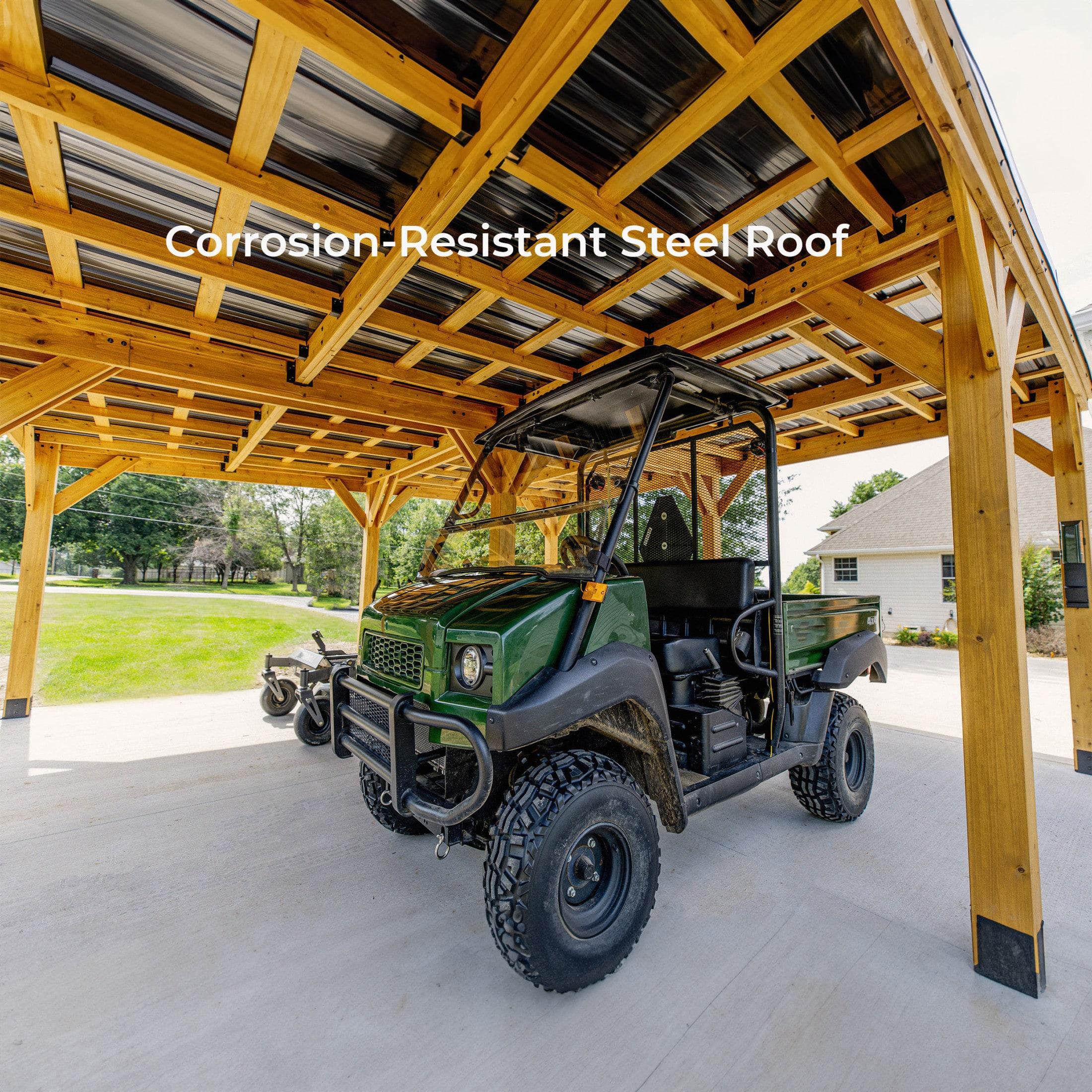 Backyard Discovery Kingsport 20'x 20' Cedar Wood Carport, Galvanized Steel Roof, PowerPort