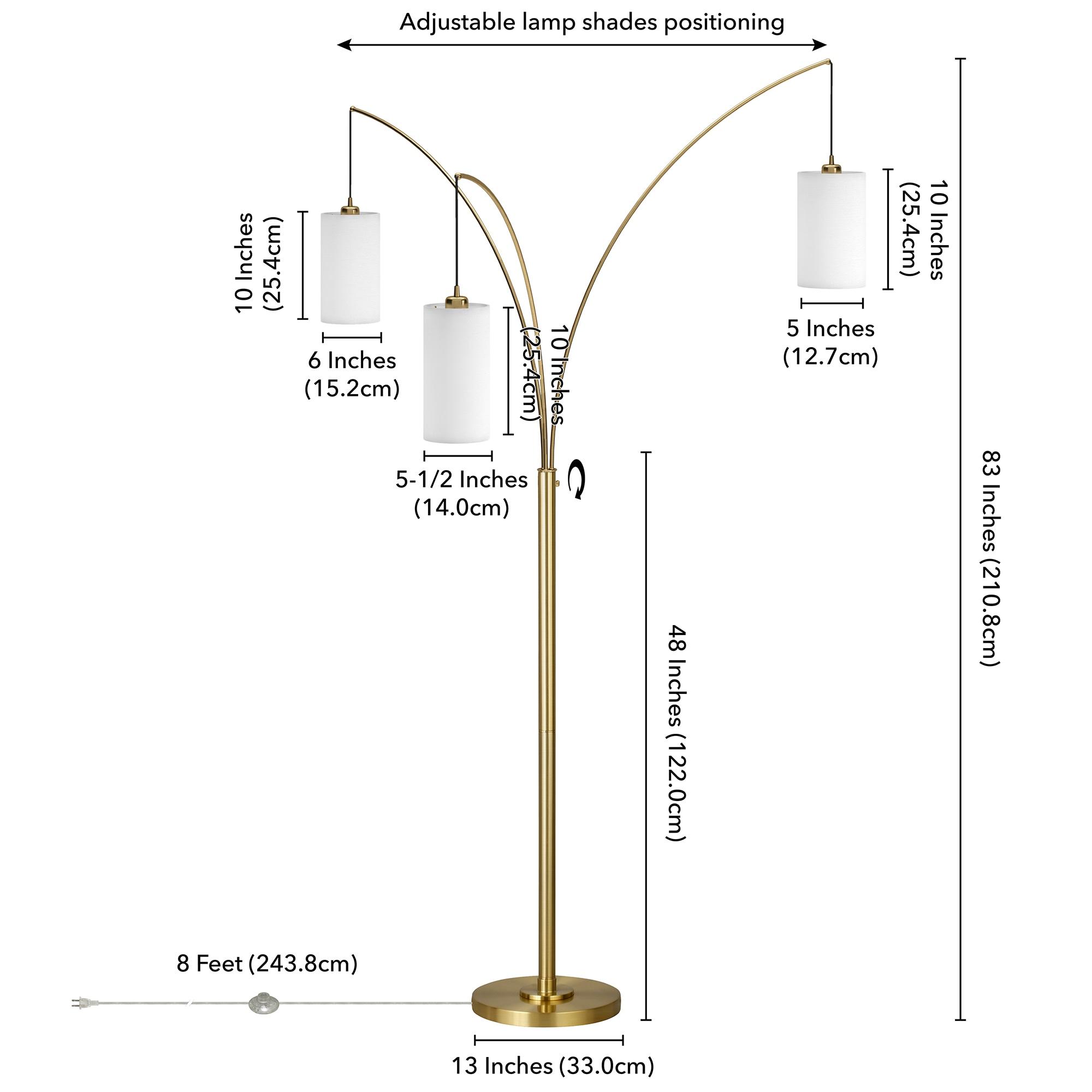 Evelyn&Zoe Aspen 3-Light Torchiere Floor Lamp with Fabric Shade, Brass/White