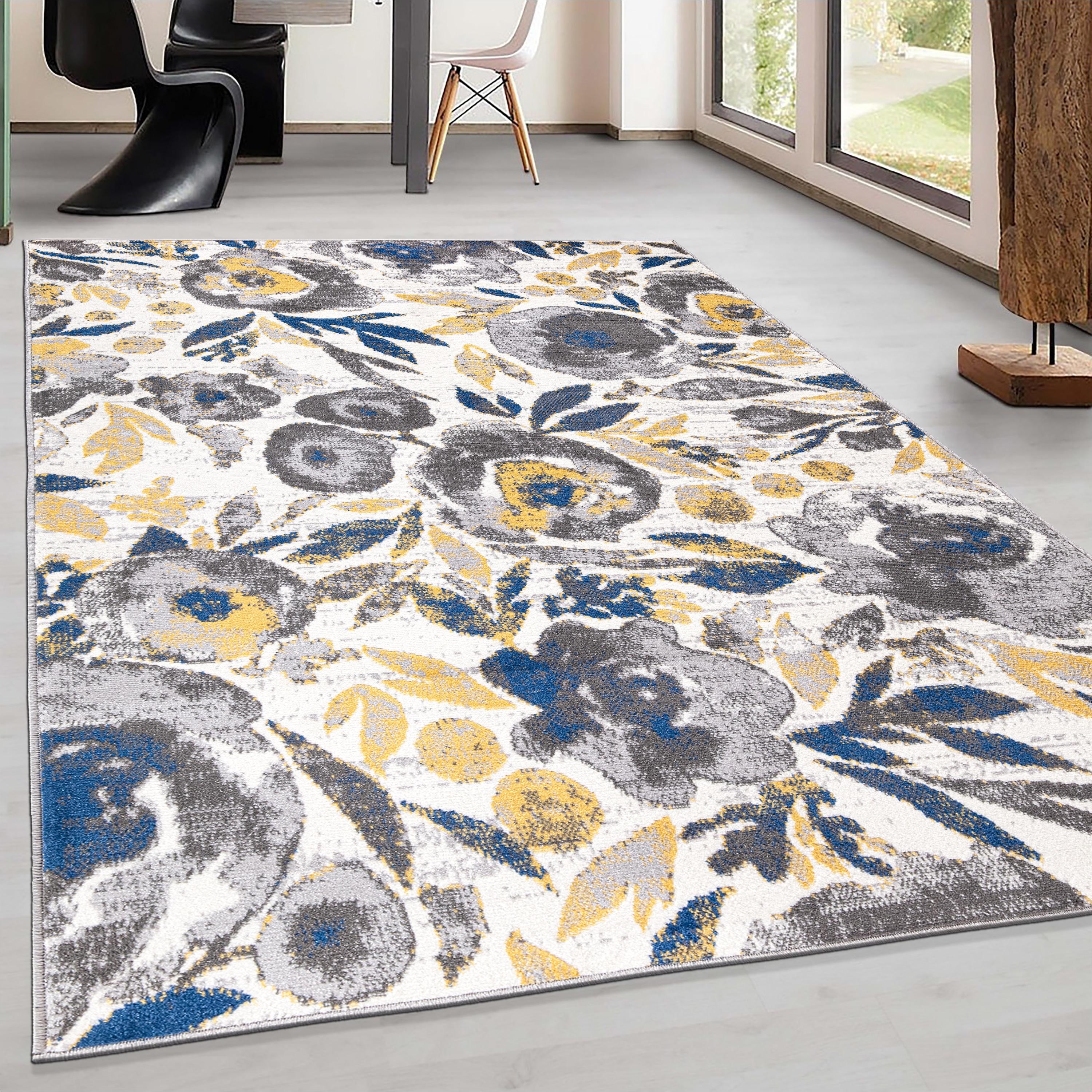 World Rug Gallery Vintage Modern Floral Area Rug - Cream 5' x 7':  Low Pile,  Stain-Resistant,  Machine Made,  Indoor Use