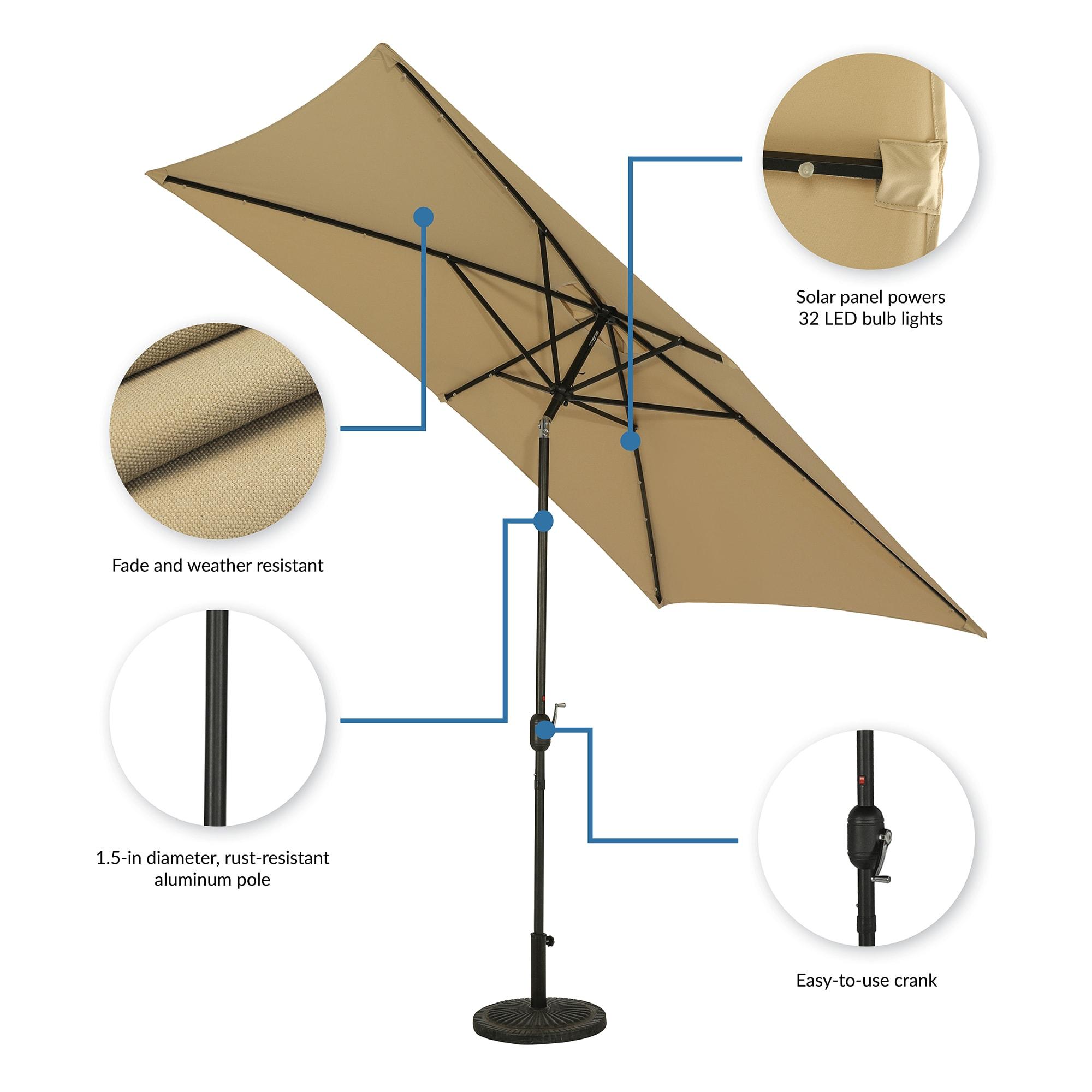 10' x 6.5' Rectangular Nassau Market Patio Umbrella with LED Bulb Lights Champagne - Island Umbrella: Solar-Powered, Weather-Resistant