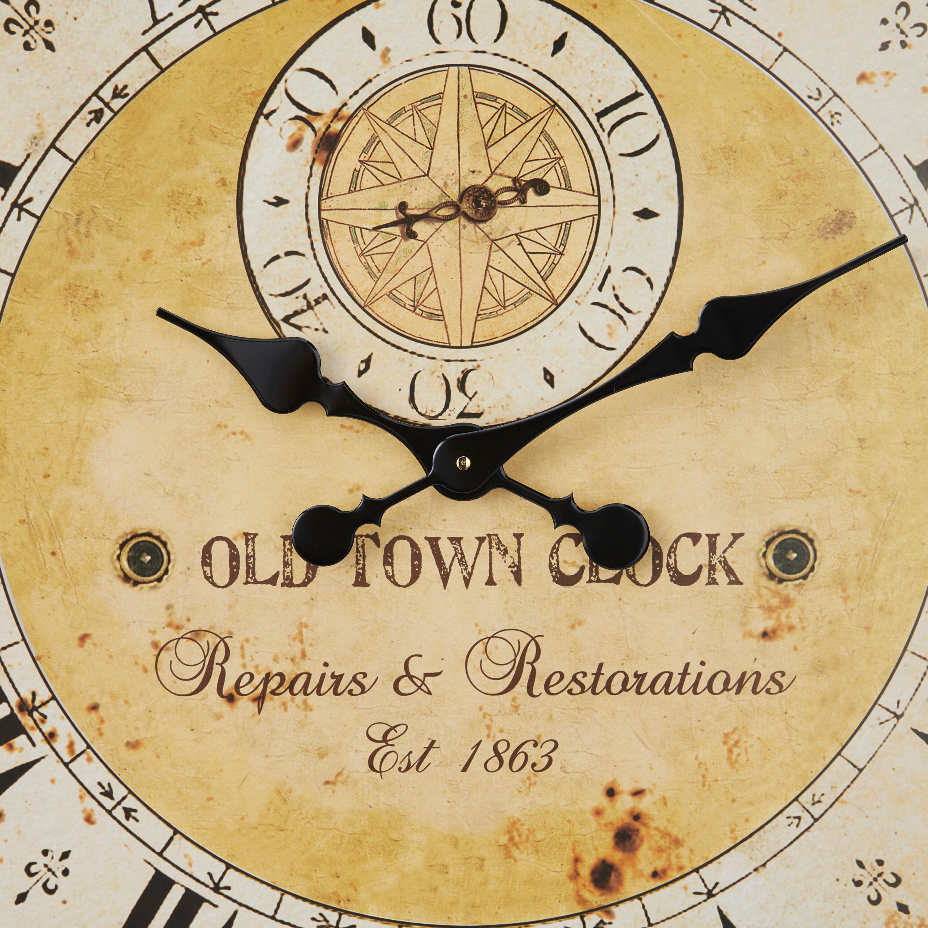 Vintage Wood Wall Clock with Typography Brown - Olivia & May