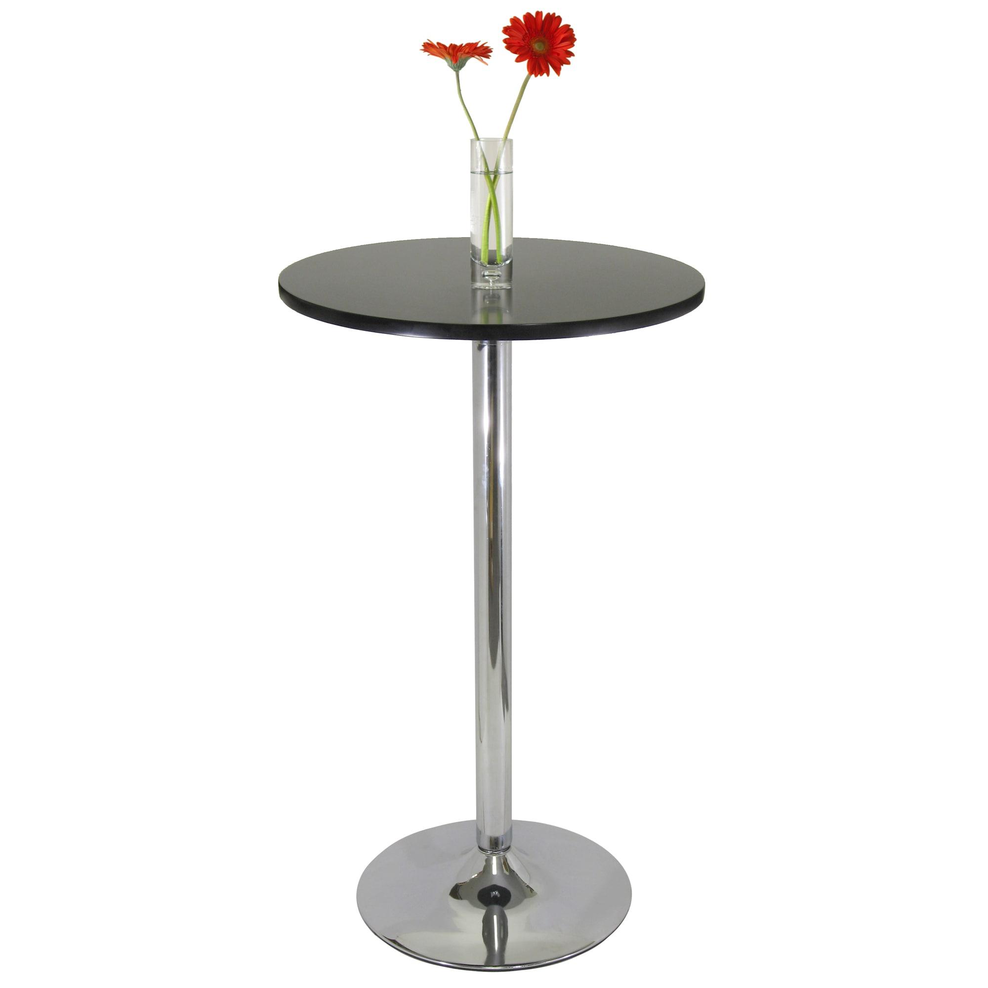 24" Spectrum Round Bar Height Table with Metal Legs Black - Winsome: Chrome Base, MDF Top, Contemporary Style