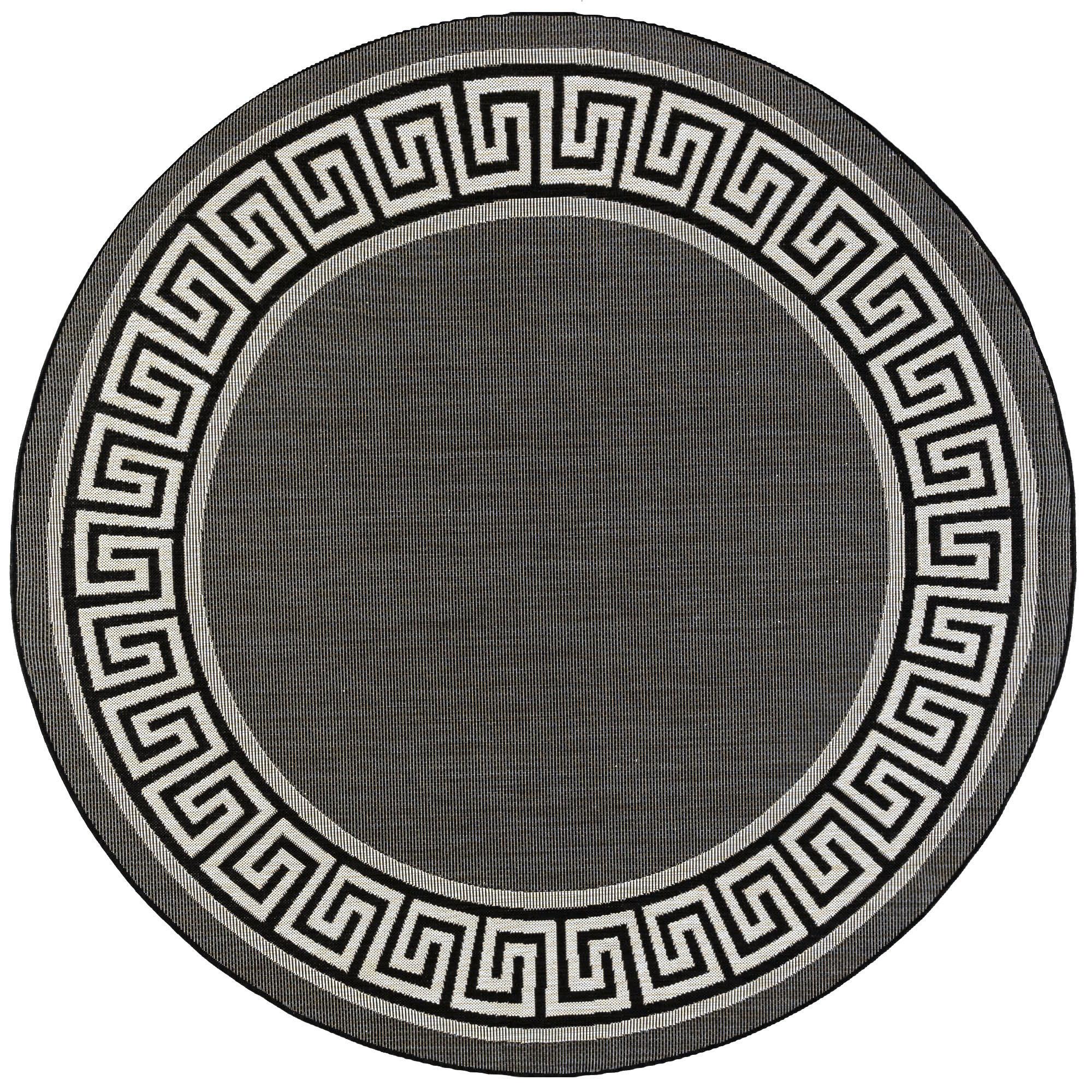 Tayse Eco Area Rug ECO1000 Transitional Black Banded Rows 5' 3" x 5' 3" Round