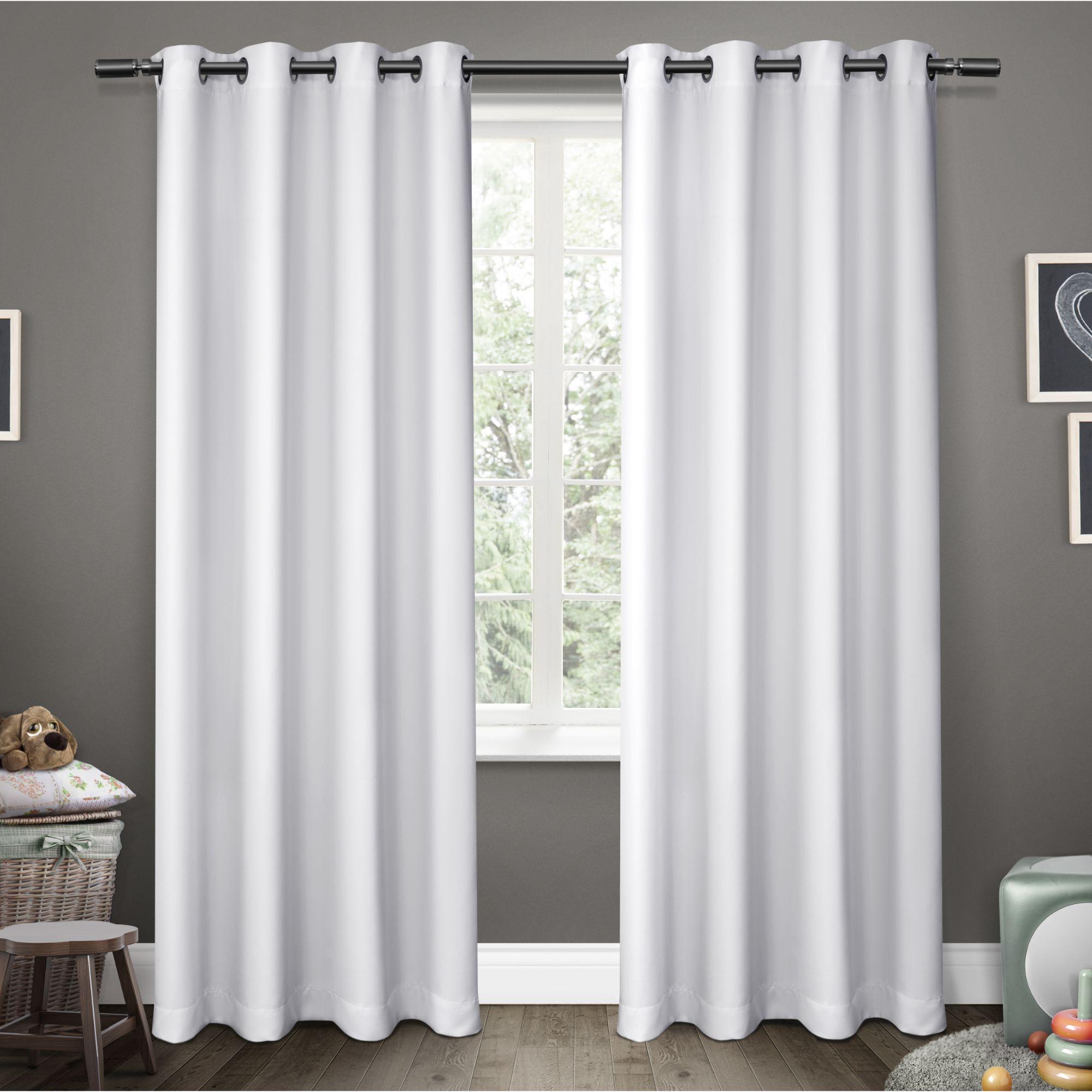 Exclusive Home Sateen Kids Twill Woven Room Darkening Blackout Grommet Top Curtain Panel Pair, 52"x96", Winter White