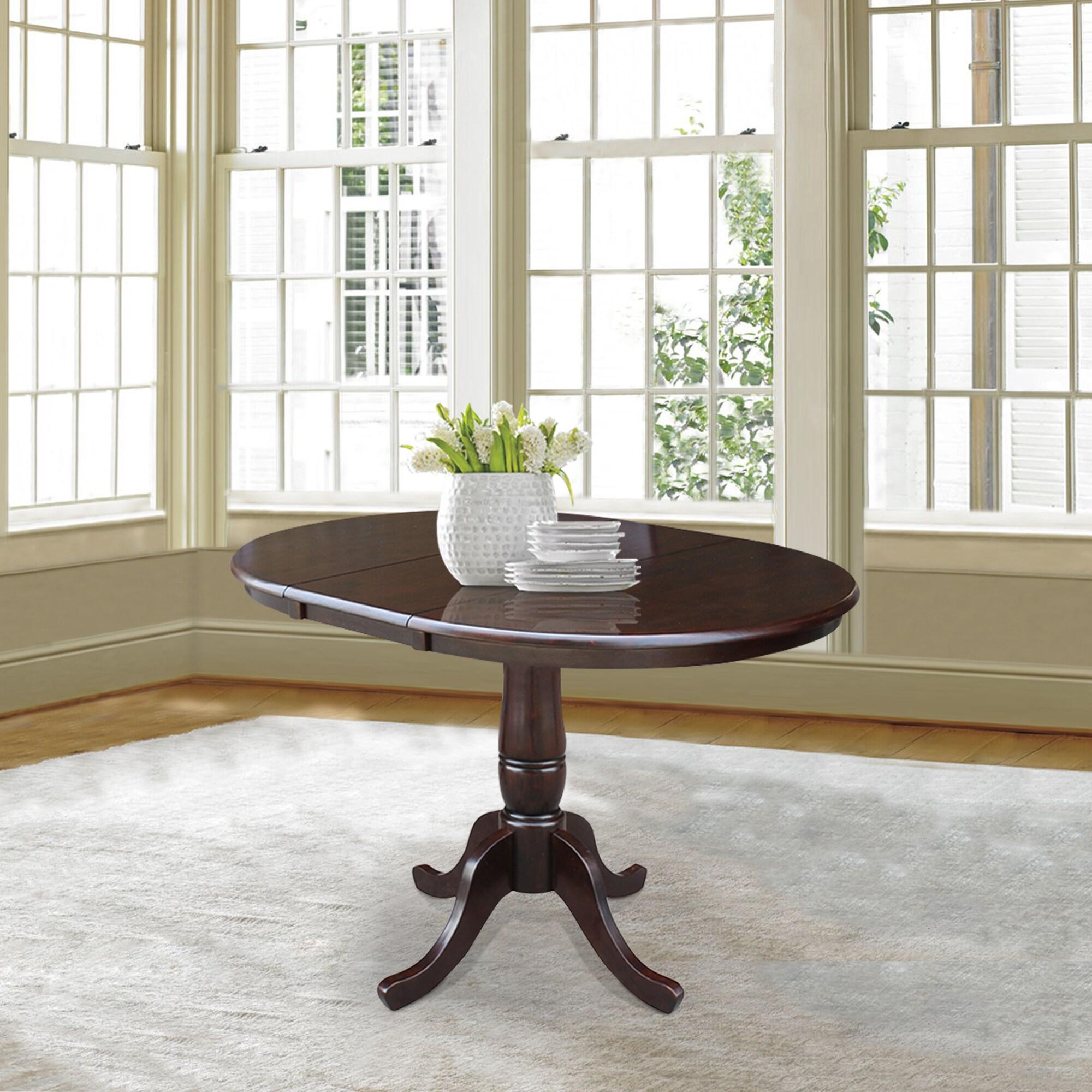 International Concepts 36 inches Round Top Pedestal Table With 12 inches Leaf - 28.9 inchesH - Dining Height