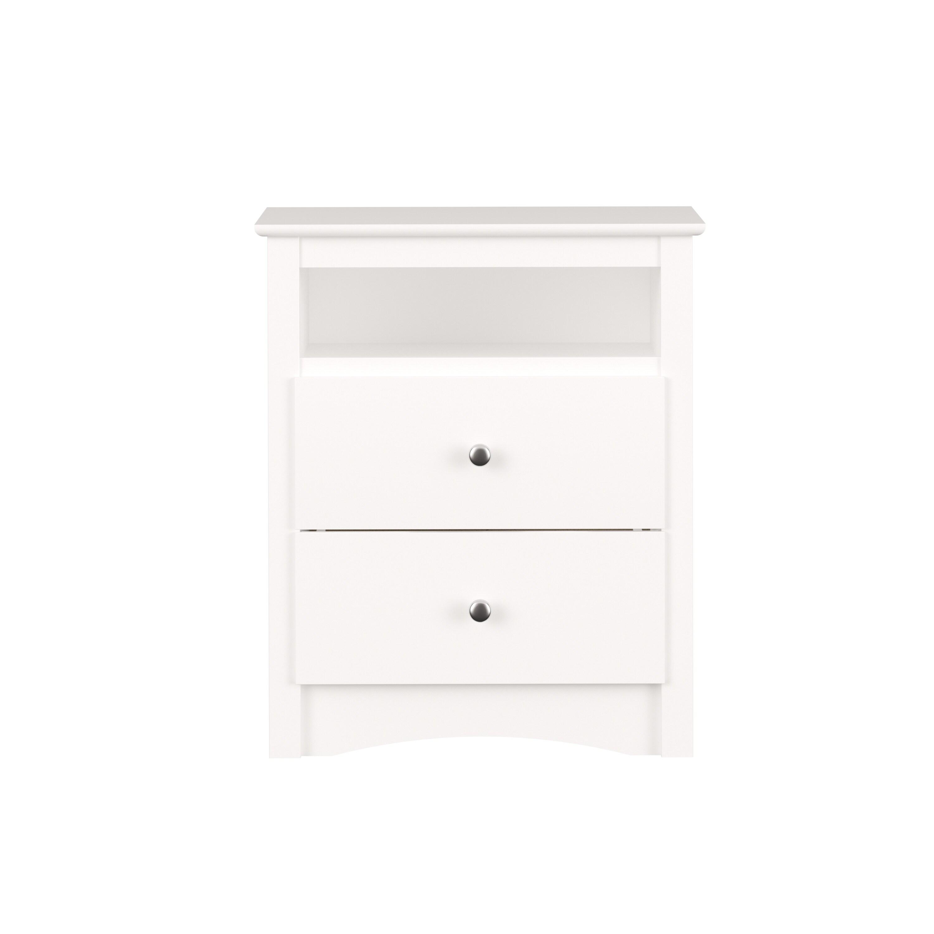 Prepac Tall 2 Drawer Nightstand with Open Shelf White: Laminated, Metal Glides, CARB Certified, 5 Year Warranty