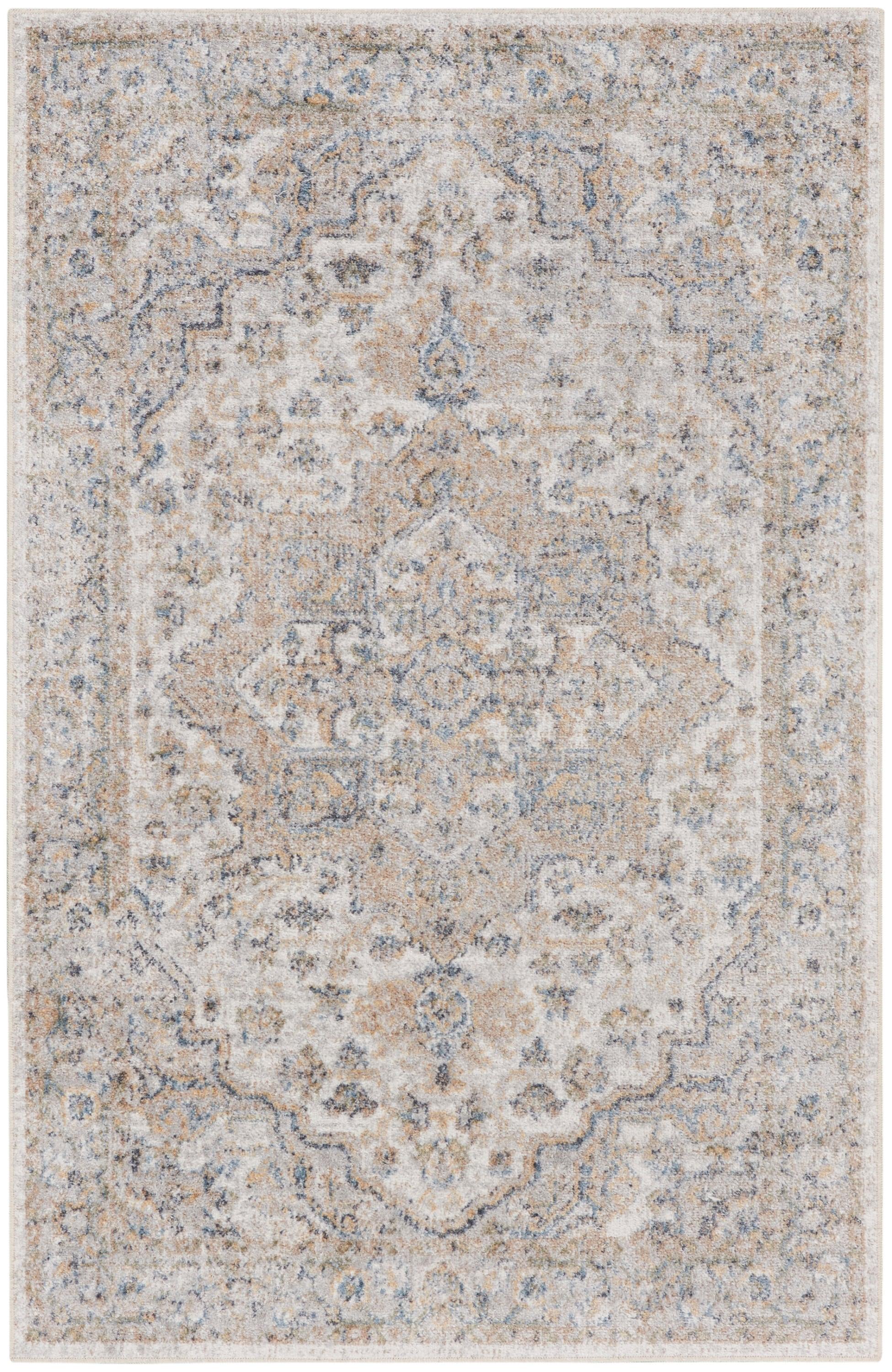 Nourison Astra Machine Washable Vintage Medallion Indoor Rug Silver Grey 4' x 6'