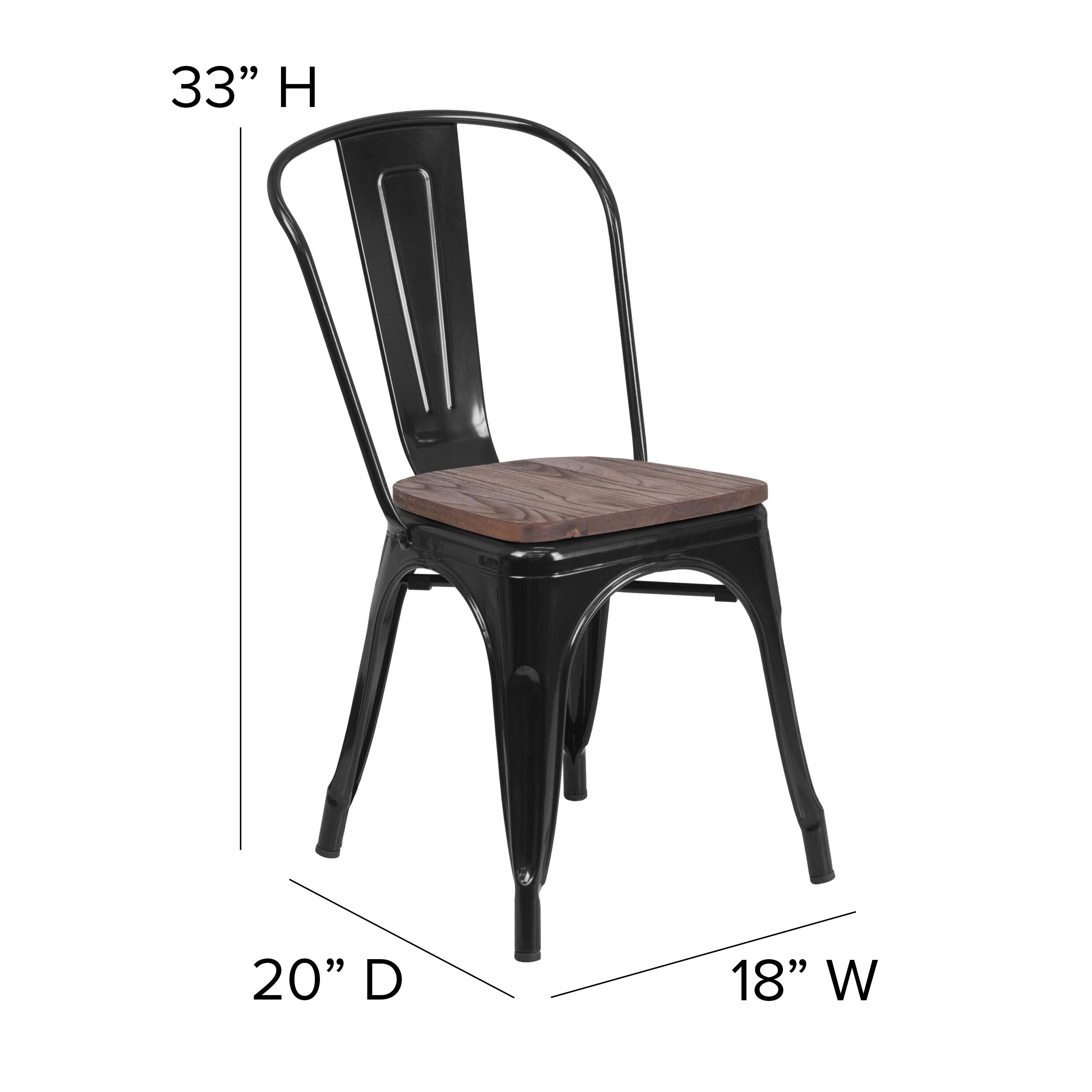 Flash Furniture Black Metal Stackable Chair with Wood Seat