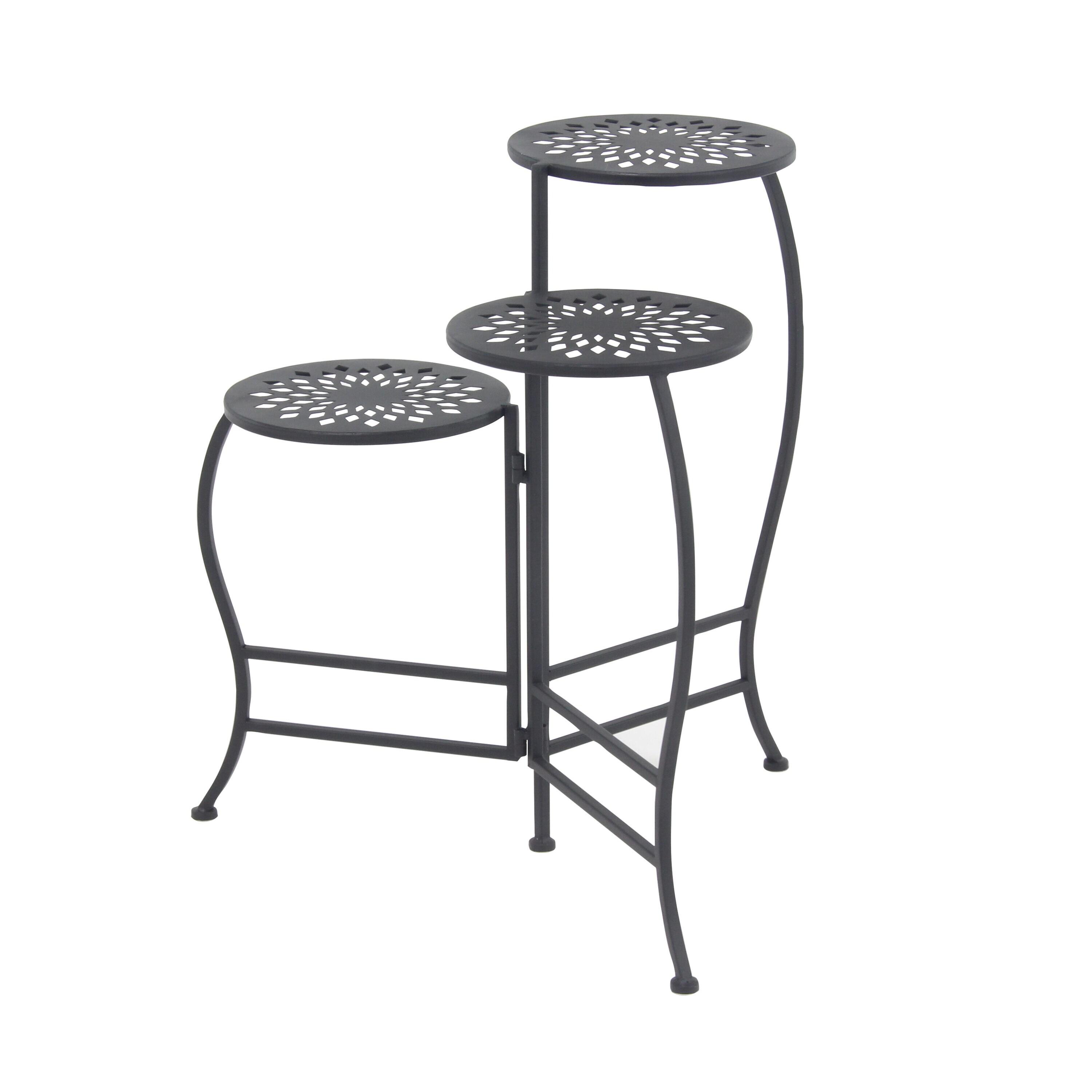 DecMode 20" x 15" x 24" 3 Tier Black Metal Indoor Outdoor Floral Plantstand