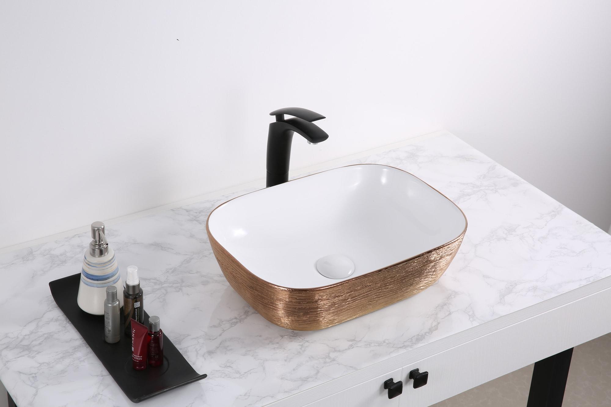 Ruvati 20 x 16 inch Bathroom Vessel Sink Gold Decorative Art Above Vanity Counter White Ceramic