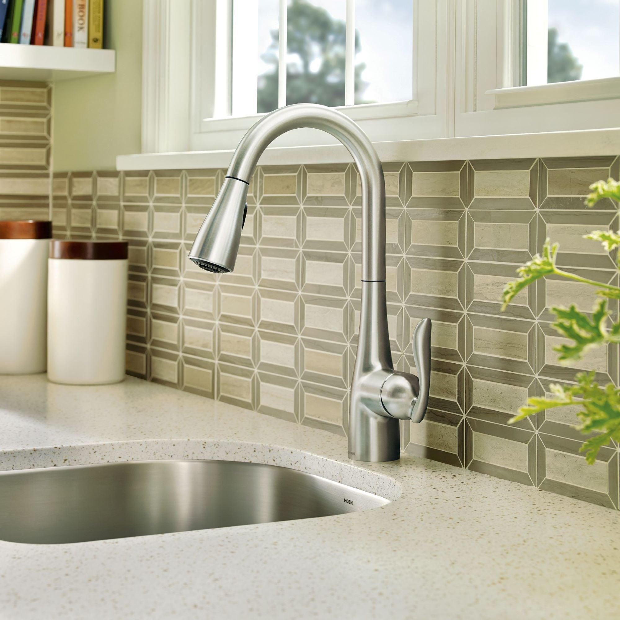 Moen Arbor One Handle Pulldown Kitchen Faucet Featuring Power Boost and Reflex