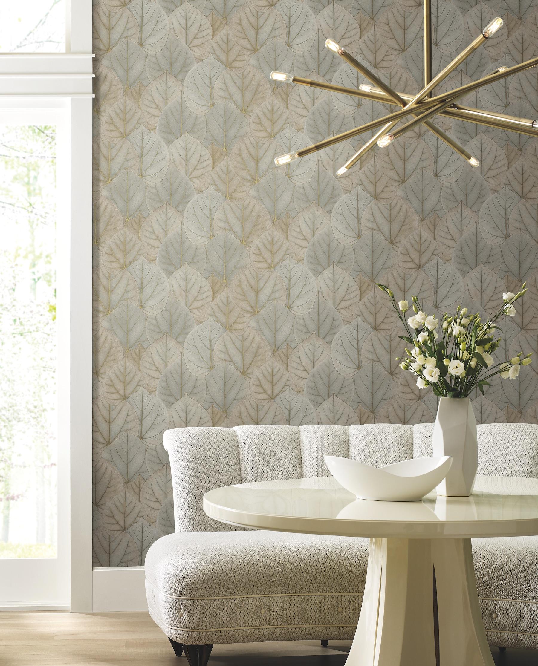 Warm Taupe Leaf Concerto Peel and Stick Wallpaper