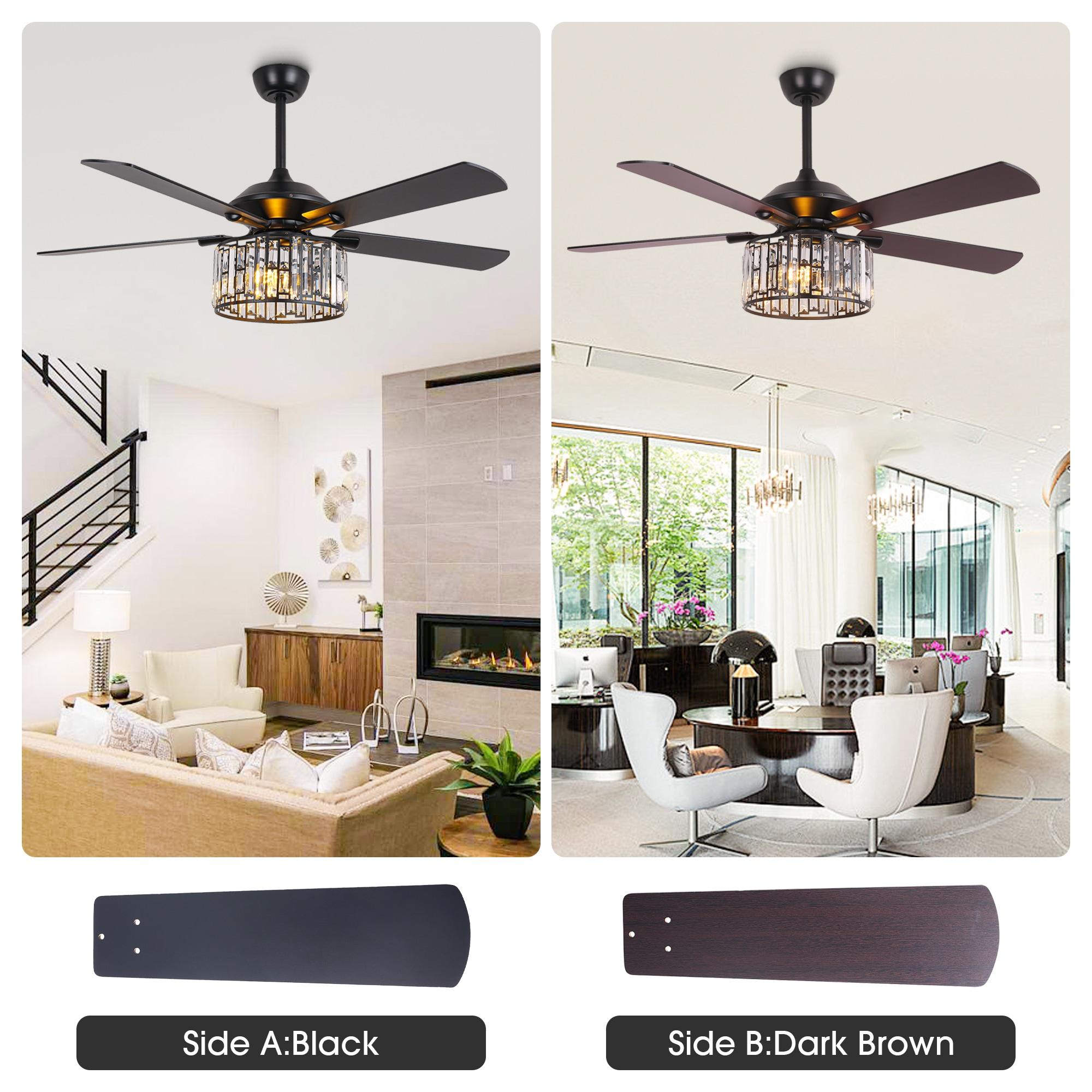 Parrot Uncle 52" Modern Black Crystal Ceiling Fan with Light and Remote
