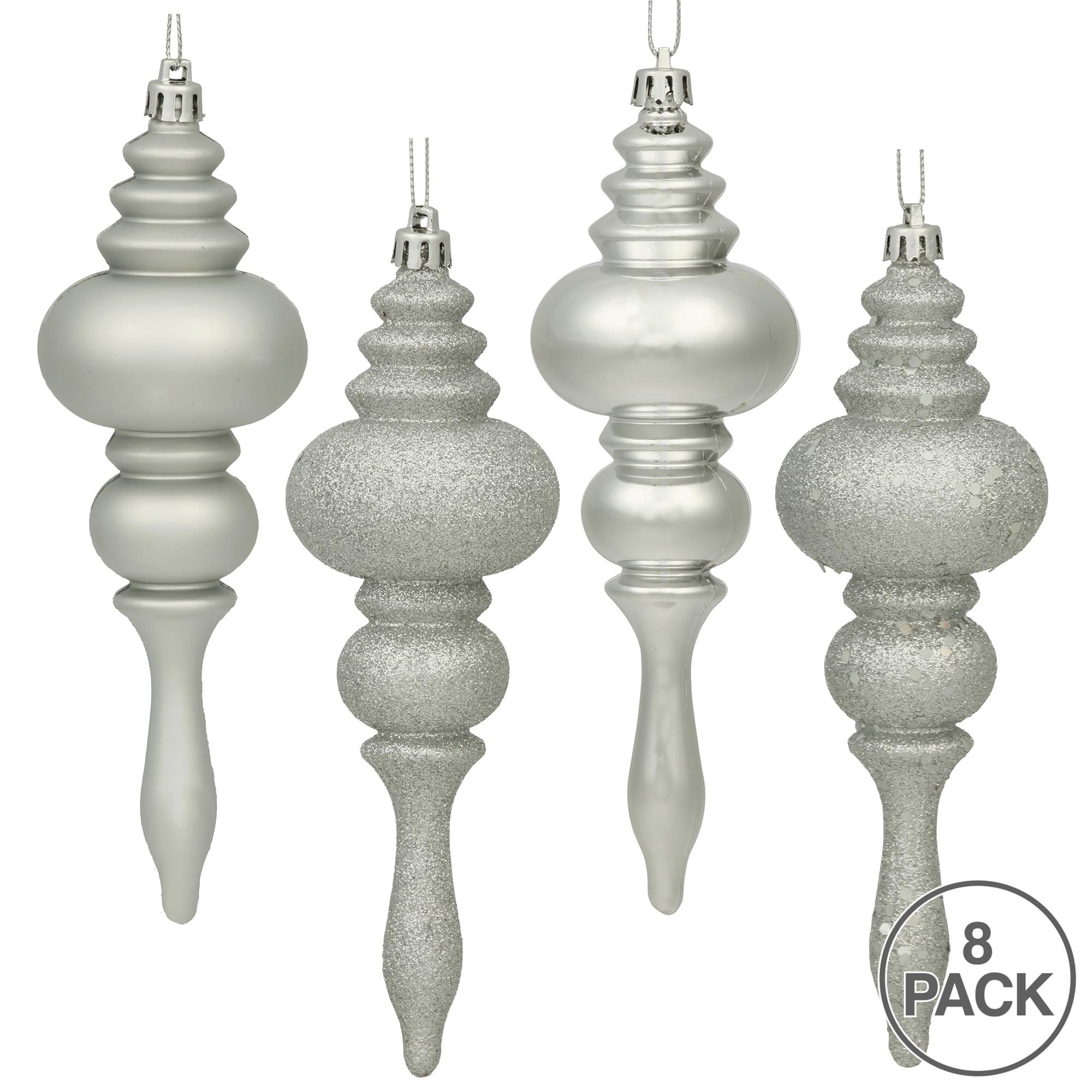 Vickerman 7" Silver 4-Finish Finial Ornament, 8 per Box