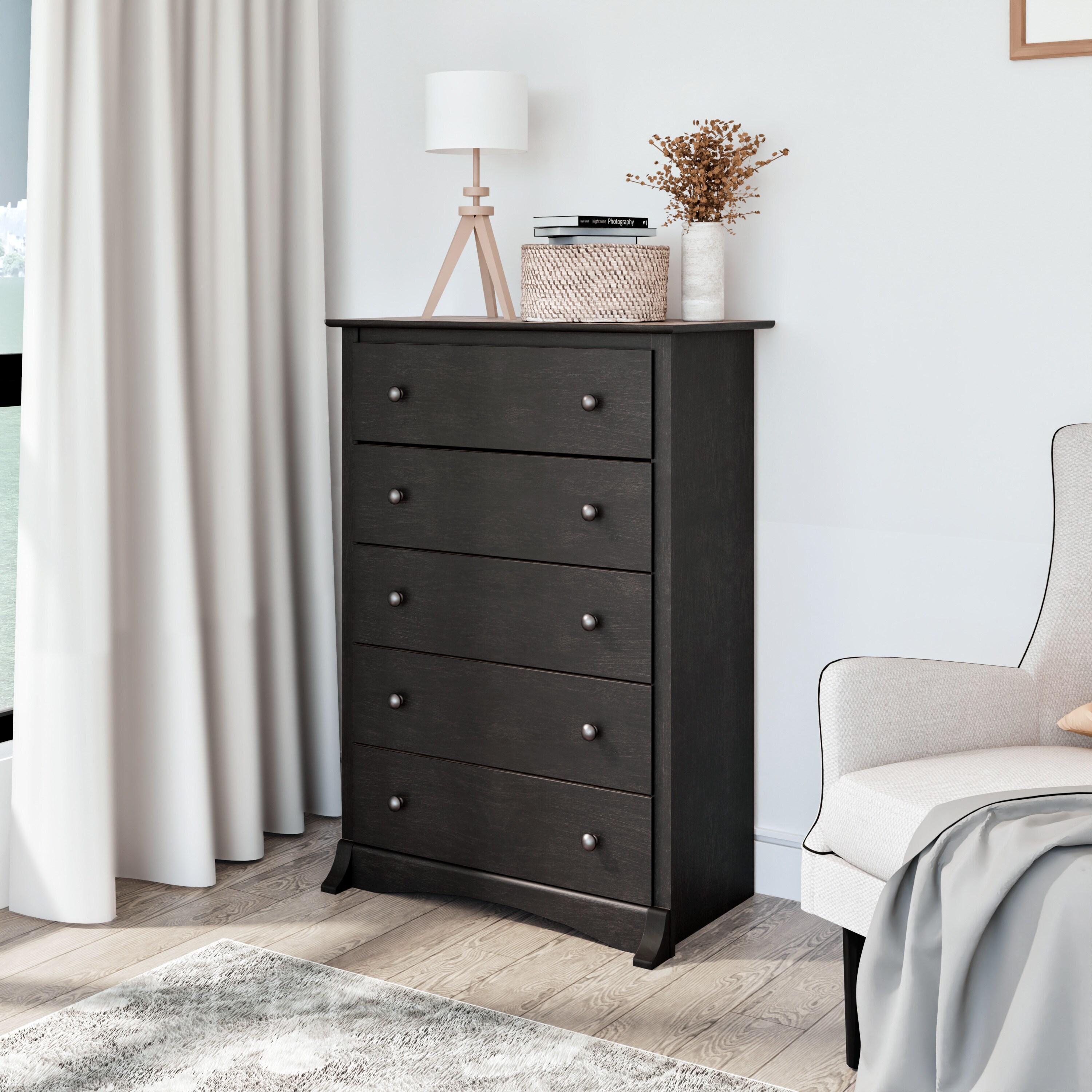 Prepac Monterey 5 Drawer Dresser Washed Black: Wood Composite Vertical Storage, 45.25" High