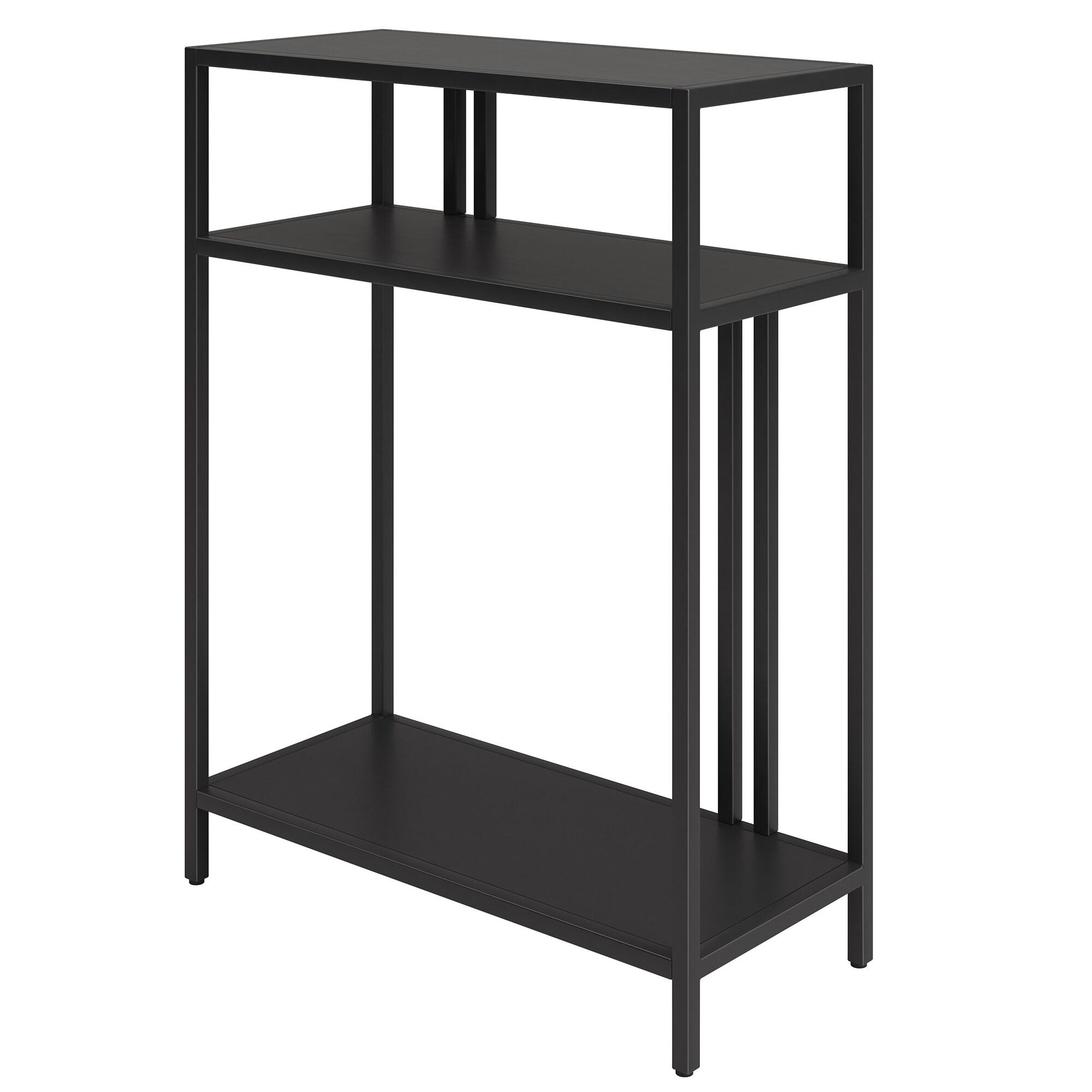 Evelyn&Zoe Cortland 22" Wide Rectangular Console Table with Metal Shelves, Blackened Bronze
