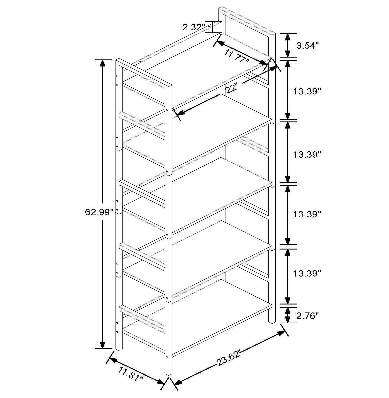 LuxenHome 5-Shelf 63" H x 23.62" W Wood and Metal Etagere Bookcase Brown