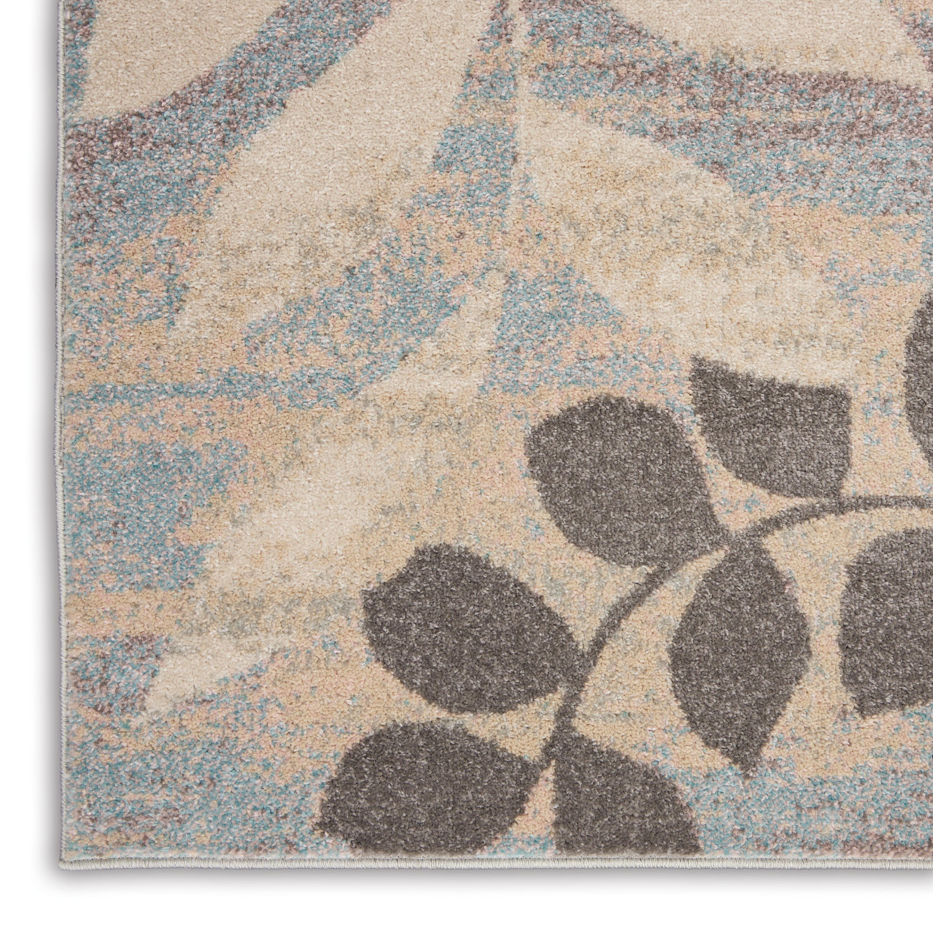 Nourison Tranquil 5'3" X 7'3" (5' x 7') Ivory/Light Blue Area Rug Distressed Farmhouse Botanical by Nourison