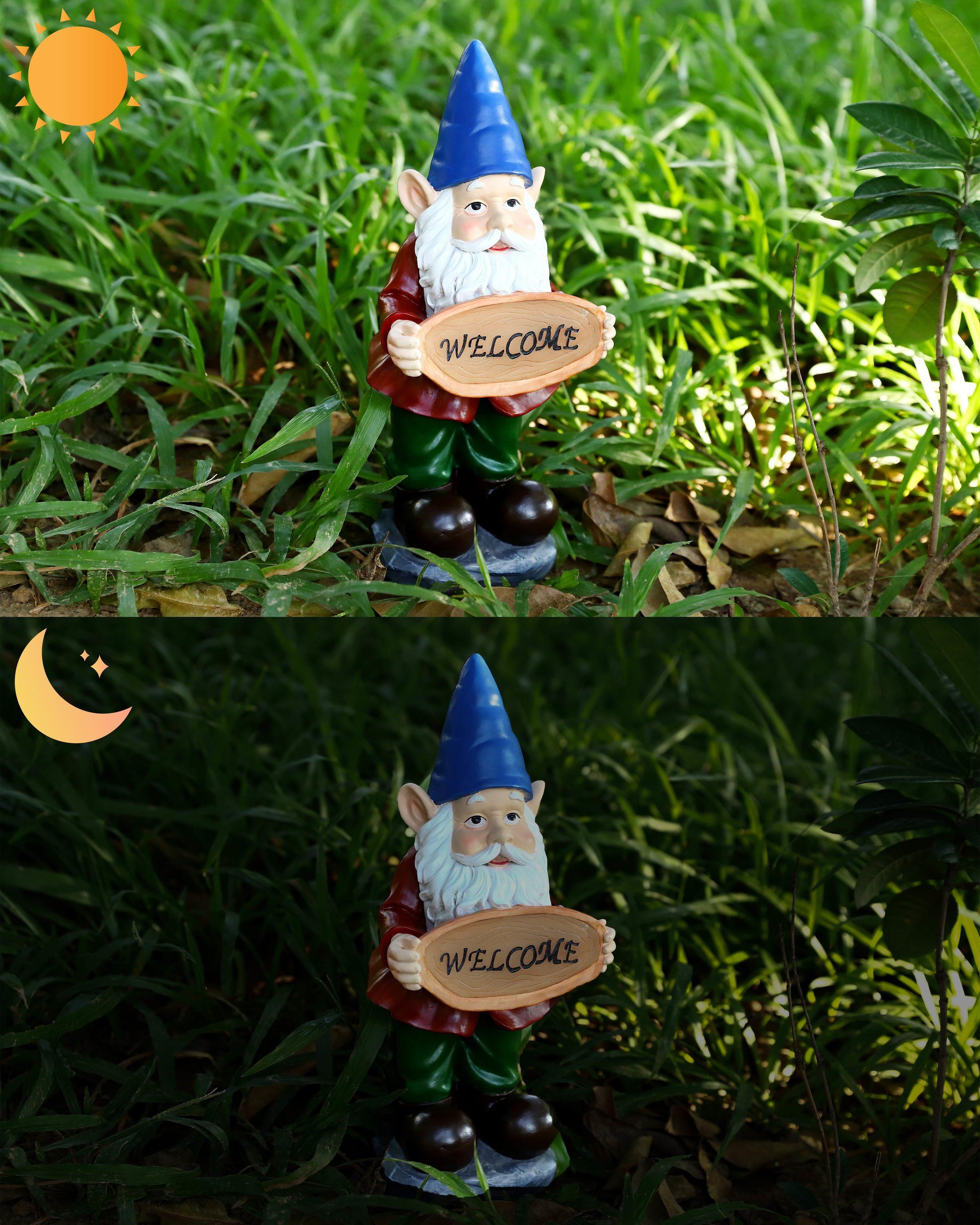 Techko Maid Resin/ABS Gnome Garden Statue: Waterproof, Hand Painted, Outdoor Decor with Solar Spotlight
